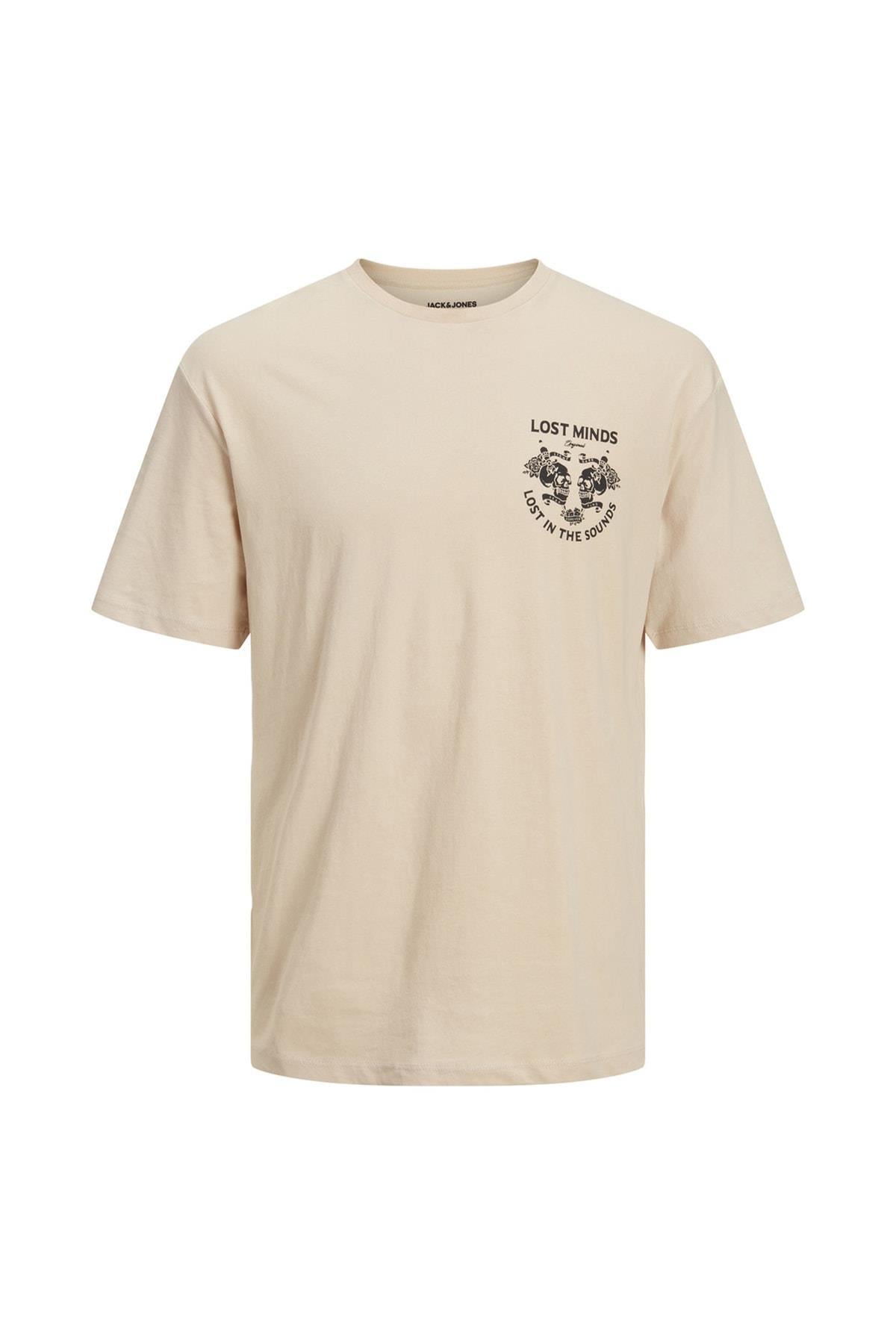 Jack & Jones Bisiklet Yaka Baskılı Koyu Bej Erkek T-shirt 12211712 - Jack & Jones - 5002930351