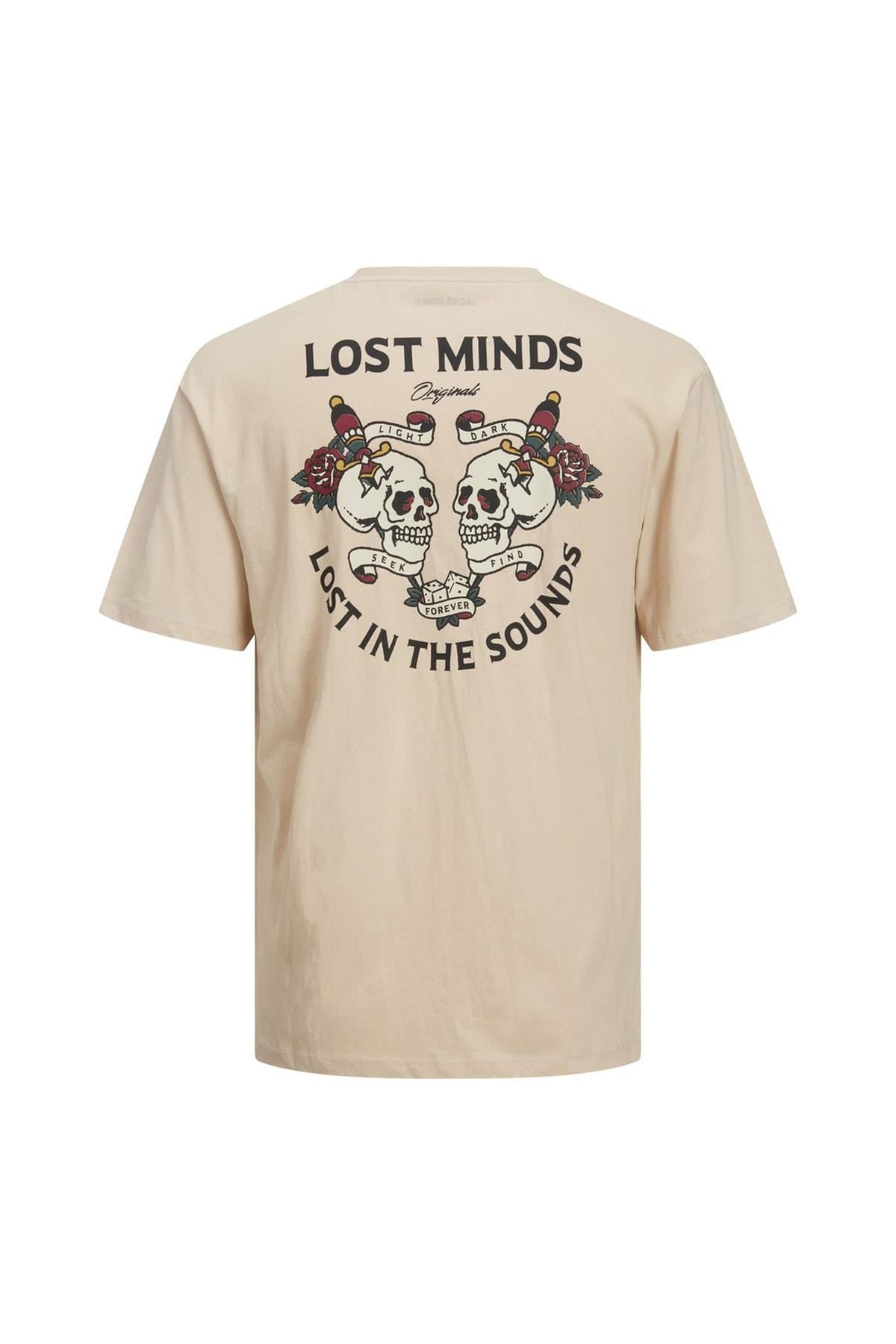 Jack & Jones Bisiklet Yaka Baskılı Koyu Bej Erkek T-shirt 12211712 - Jack & Jones - 5002930351