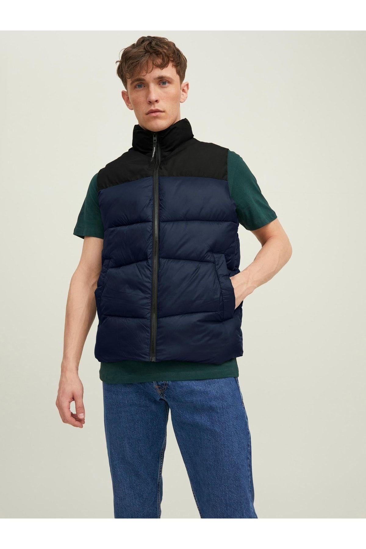 Jack & Jones Dik Yaka Lacivert Erkek Yelek - 12212221 - Jack & Jones - 12212221