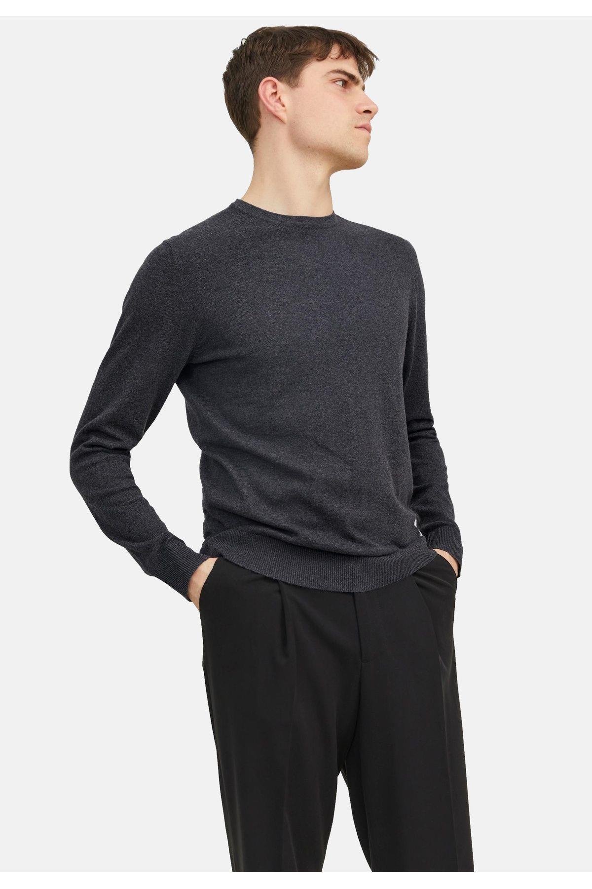 Jack & Jones Erkek Baharlık Bisiklet Yaka Gri Kazak - 12208364 - Jack & Jones - 12208364-G