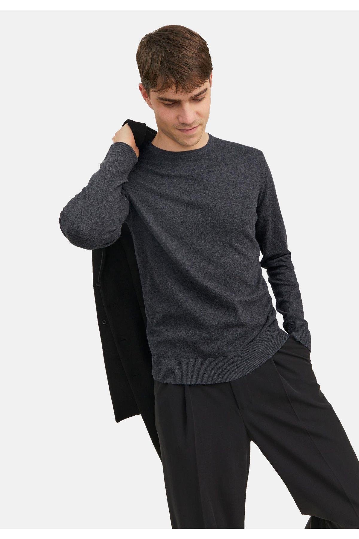 Jack & Jones Erkek Baharlık Bisiklet Yaka Gri Kazak - 12208364 - Jack & Jones - 12208364-G
