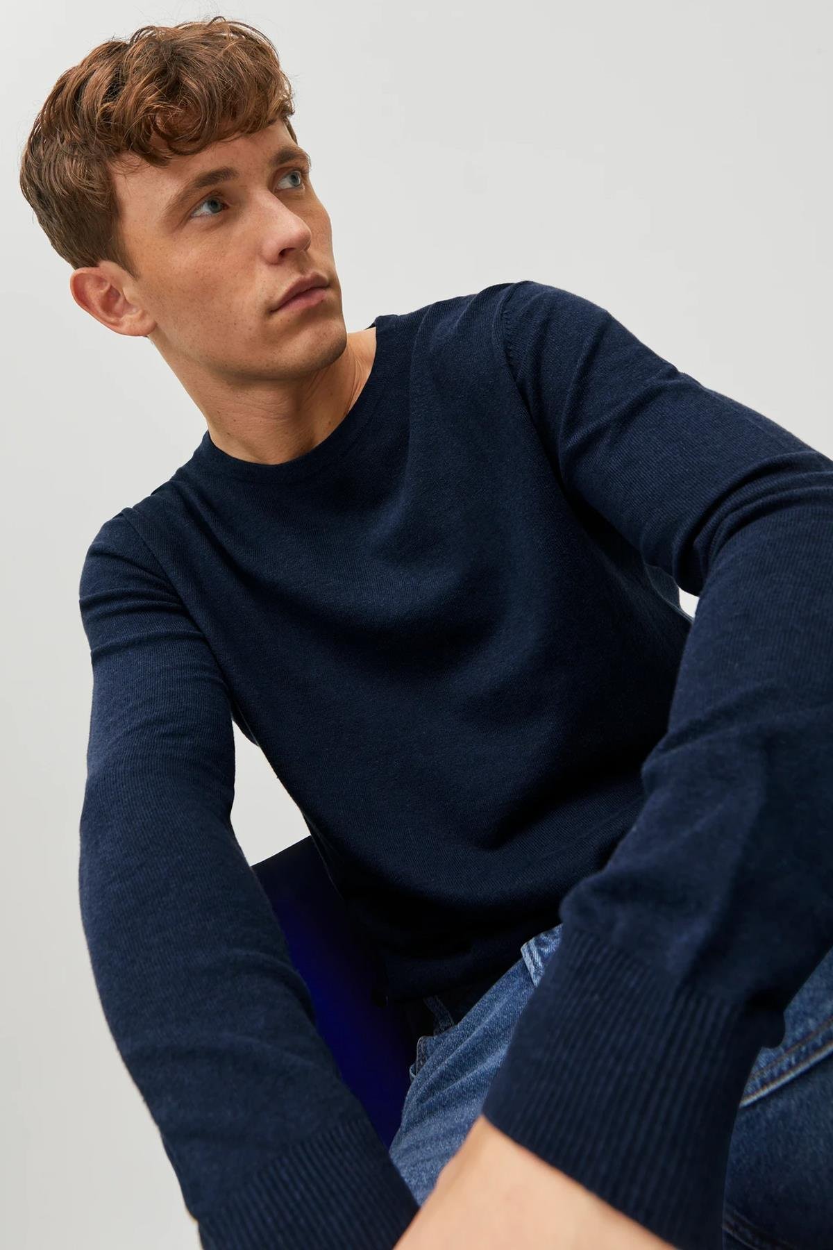 Jack & Jones Erkek Basic İnce Lacivert Triko Kazak - 12208364 - Jack & Jones - L-12208364