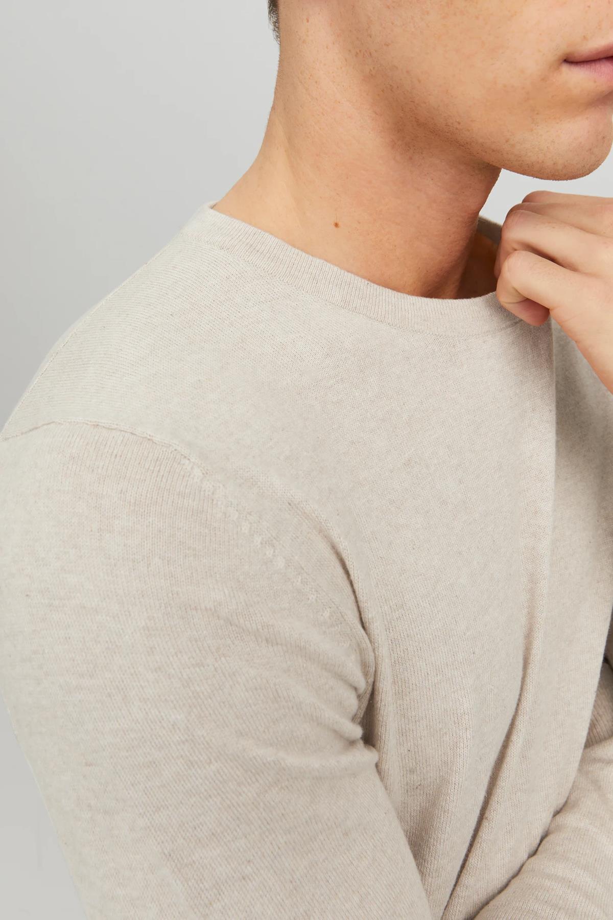 Jack & Jones Erkek Basic Krem İnce Triko Kazak - 12208364 - Jack & Jones - K-12208364