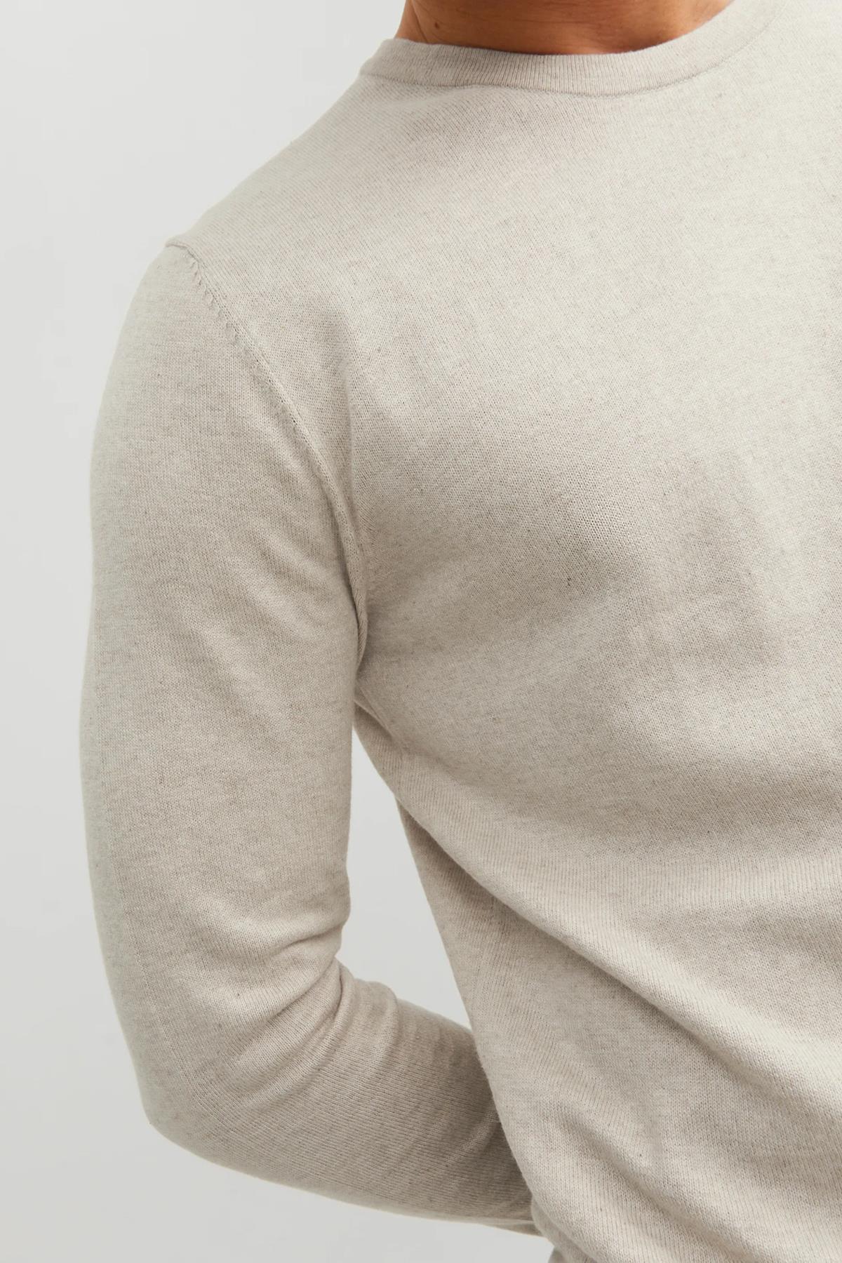Jack & Jones Erkek Basic Krem İnce Triko Kazak - 12208364 - Jack & Jones - K-12208364