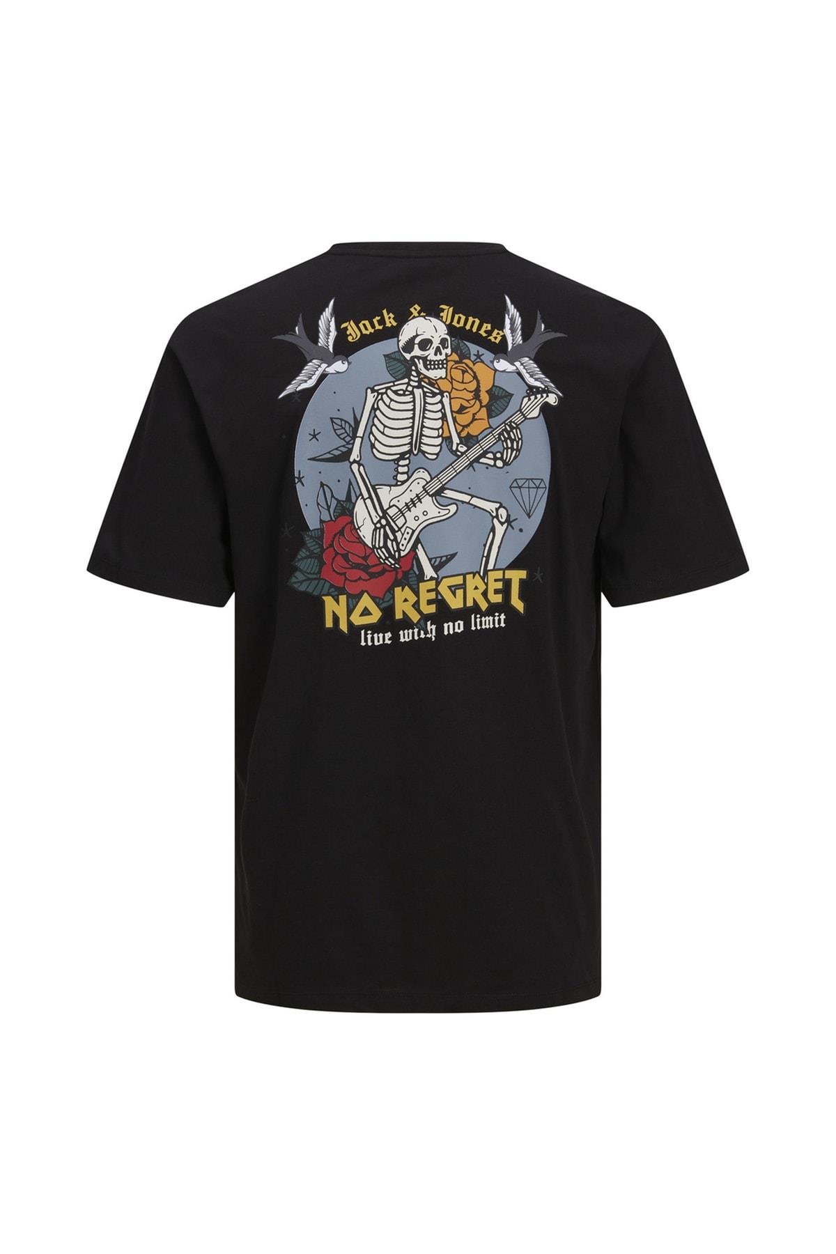 Jack & Jones Erkek Bisiklet Yaka Baskılı Siyah Erkek T-shirt - 12211712 - Jack & Jones - 5002930338