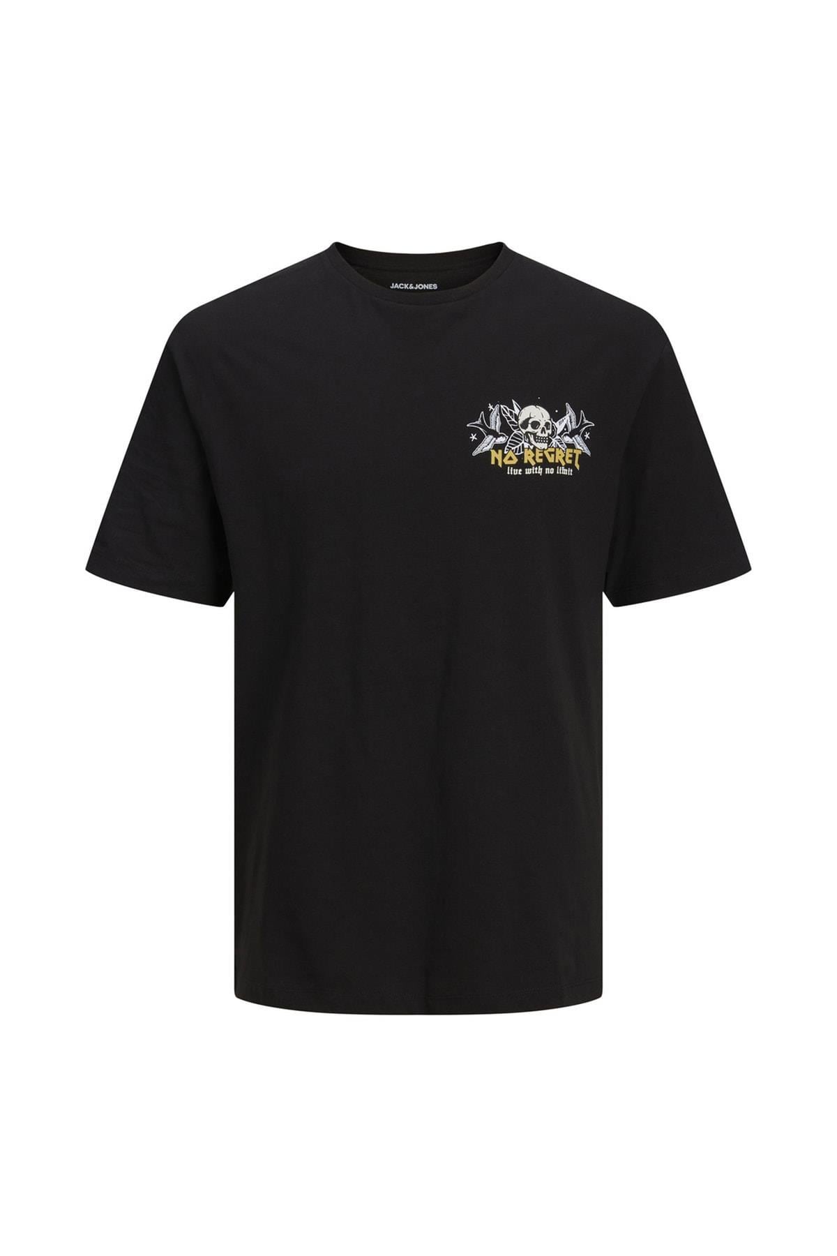 Jack & Jones Erkek Bisiklet Yaka Baskılı Siyah Erkek T-shirt - 12211712 - Jack & Jones - 5002930338