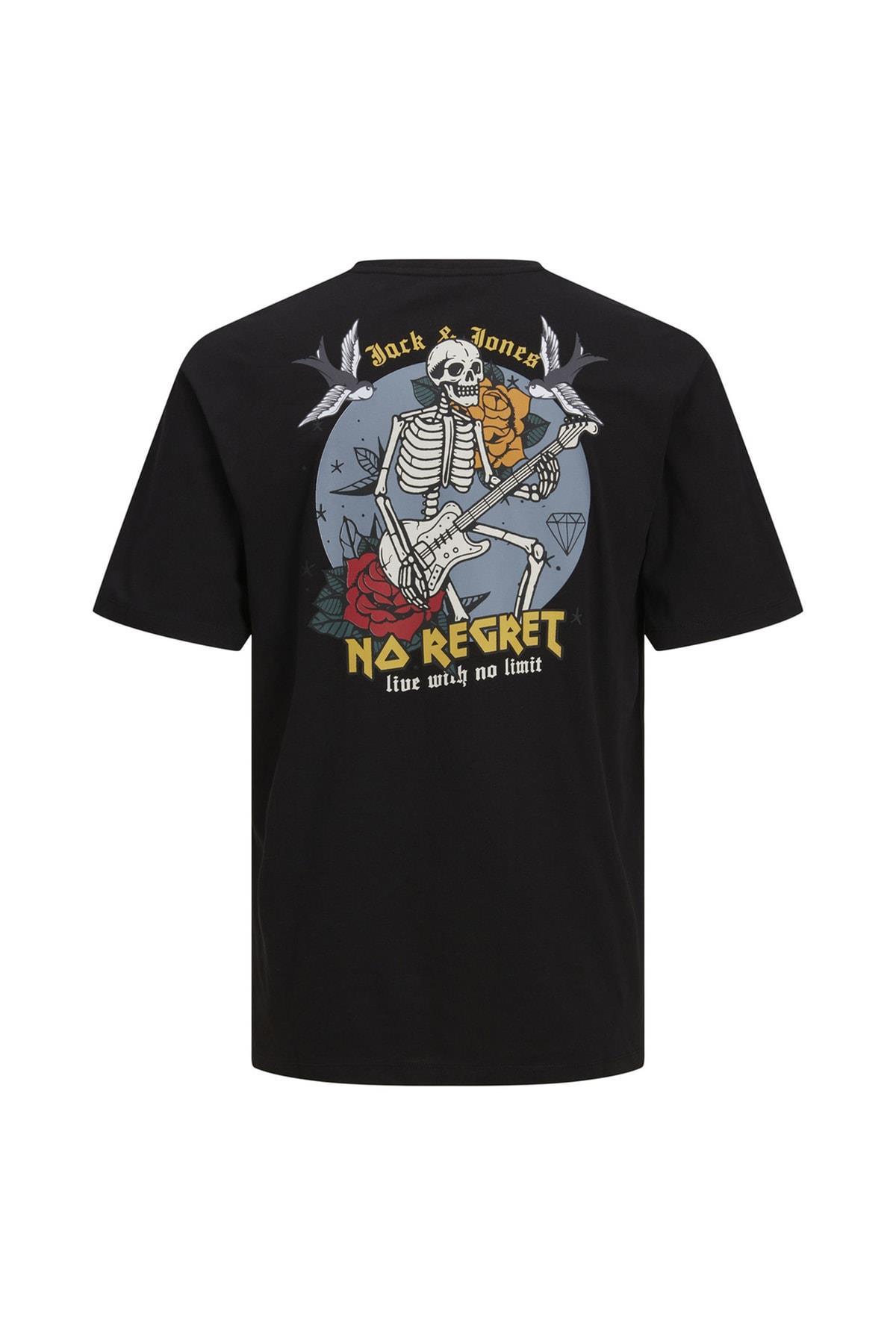 Jack & Jones Erkek Bisiklet Yaka Baskılı Siyah Erkek T-shirt - 12211712 - Jack & Jones - 5002930338