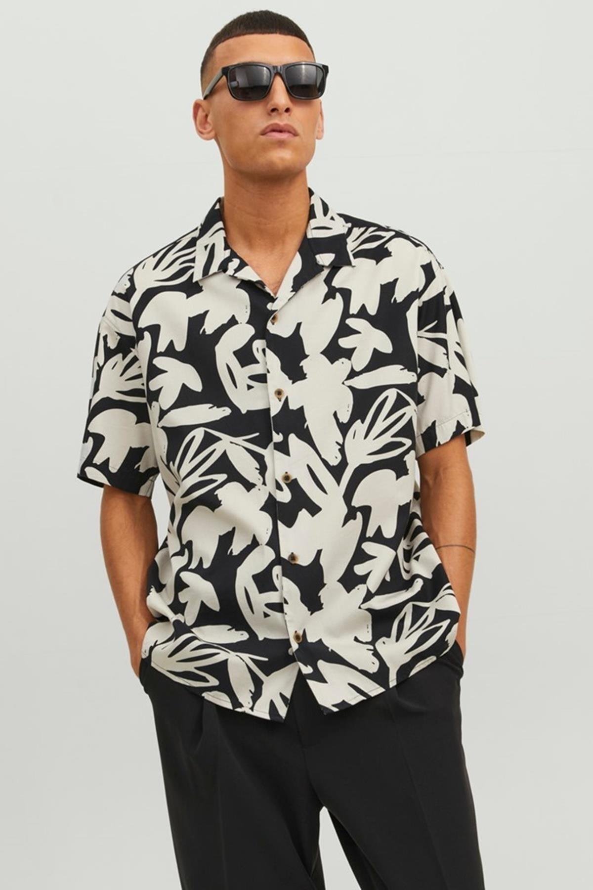 Jack & Jones Erkek Desenli Çiçekli Yazlık Kısa Kollu Gömlek - 12233544 - Jack & Jones - 12233544