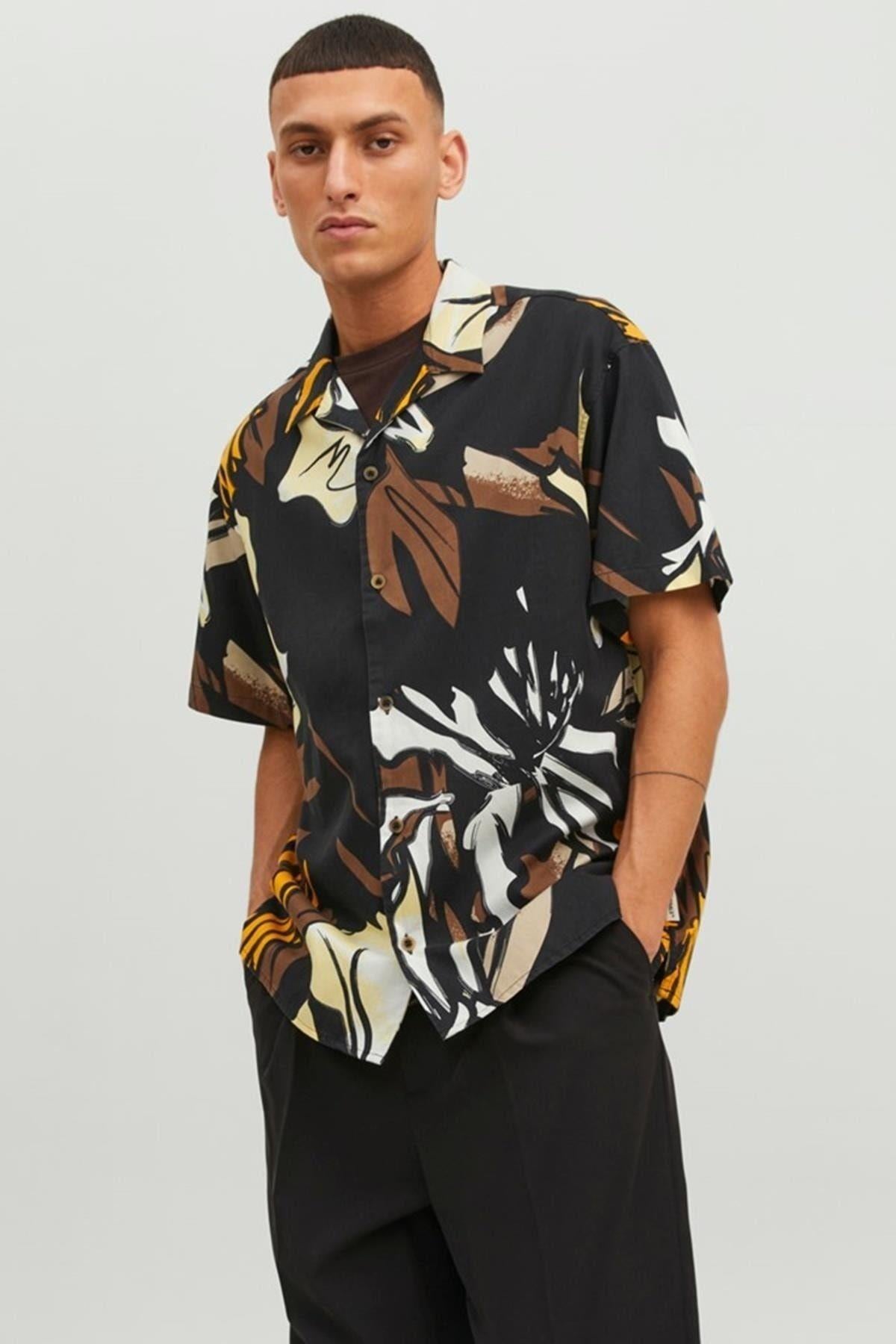 Jack & Jones Erkek Desenli Çiçekli Yazlık Kısa Kollu Gömlek - 12233544 - Jack & Jones - 12233544