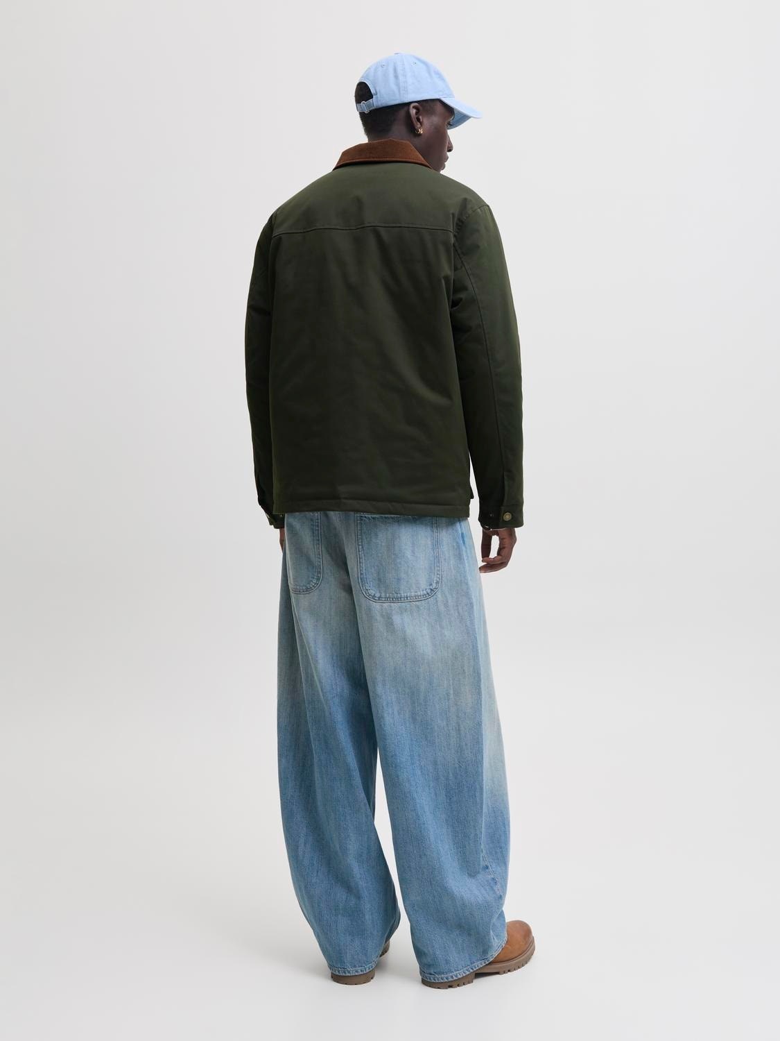 Jack & Jones Erkek Fonksiyonel Spread Kadife Yaka Yeşil Kahve Ceket-12301609 - Jack & Jones - 12301609-Y