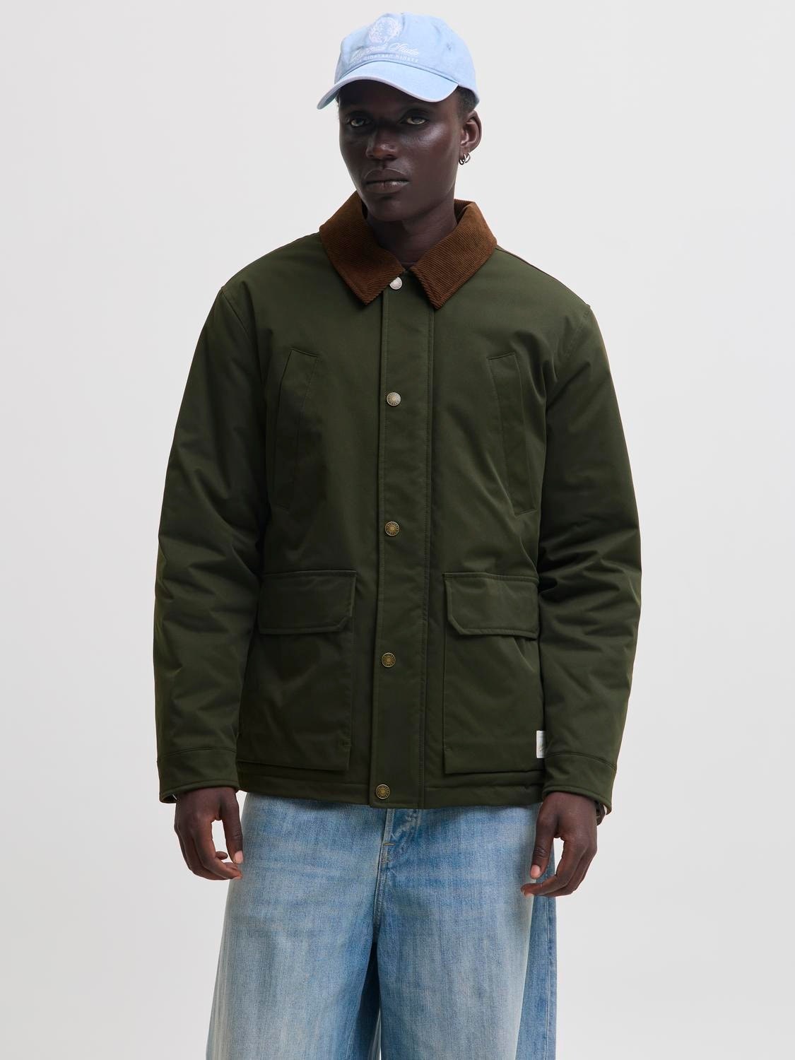 Jack & Jones Erkek Fonksiyonel Spread Kadife Yaka Yeşil Kahve Ceket-12301609 - Jack & Jones - 12301609-Y