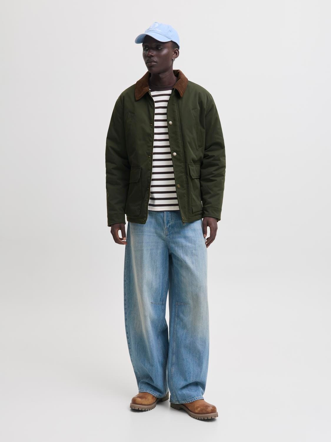 Jack & Jones Erkek Fonksiyonel Spread Kadife Yaka Yeşil Kahve Ceket-12301609 - Jack & Jones - 12301609-Y