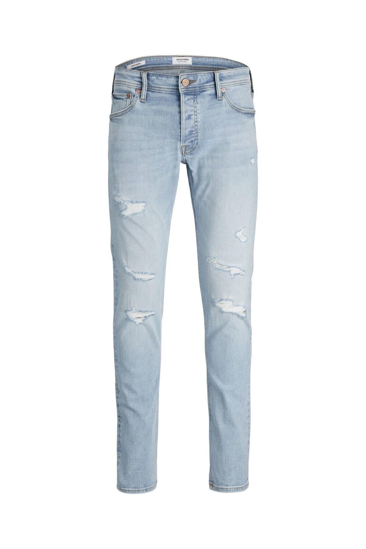 Jack & Jones Erkek Glenn Dar Kesim Yırtık Kot Pantolon - 12223504 - Jack & Jones - 12223504