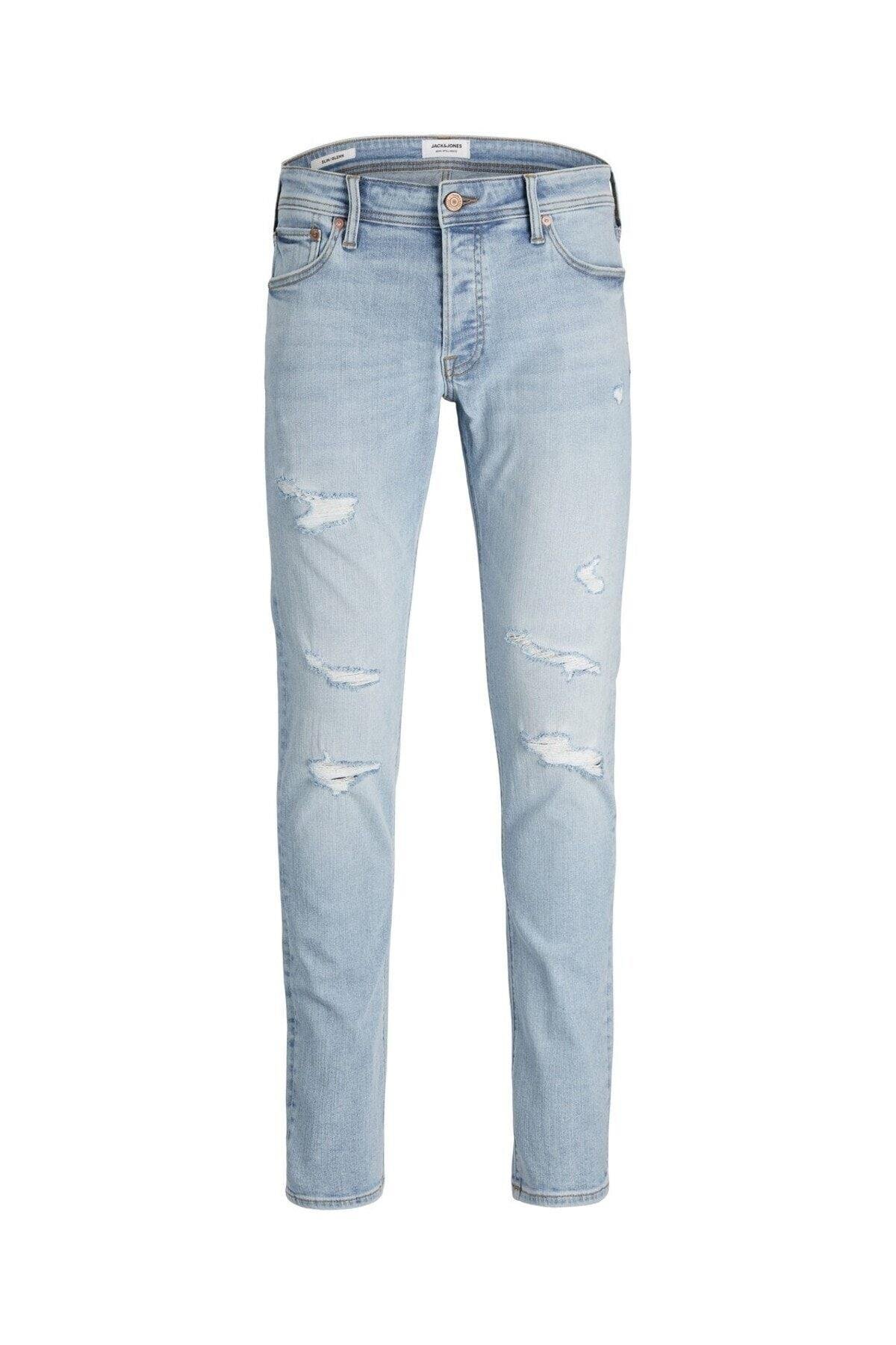 Jack & Jones Erkek Glenn Dar Kesim Yırtık Kot Pantolon - 12223504 - Jack & Jones - 12223504