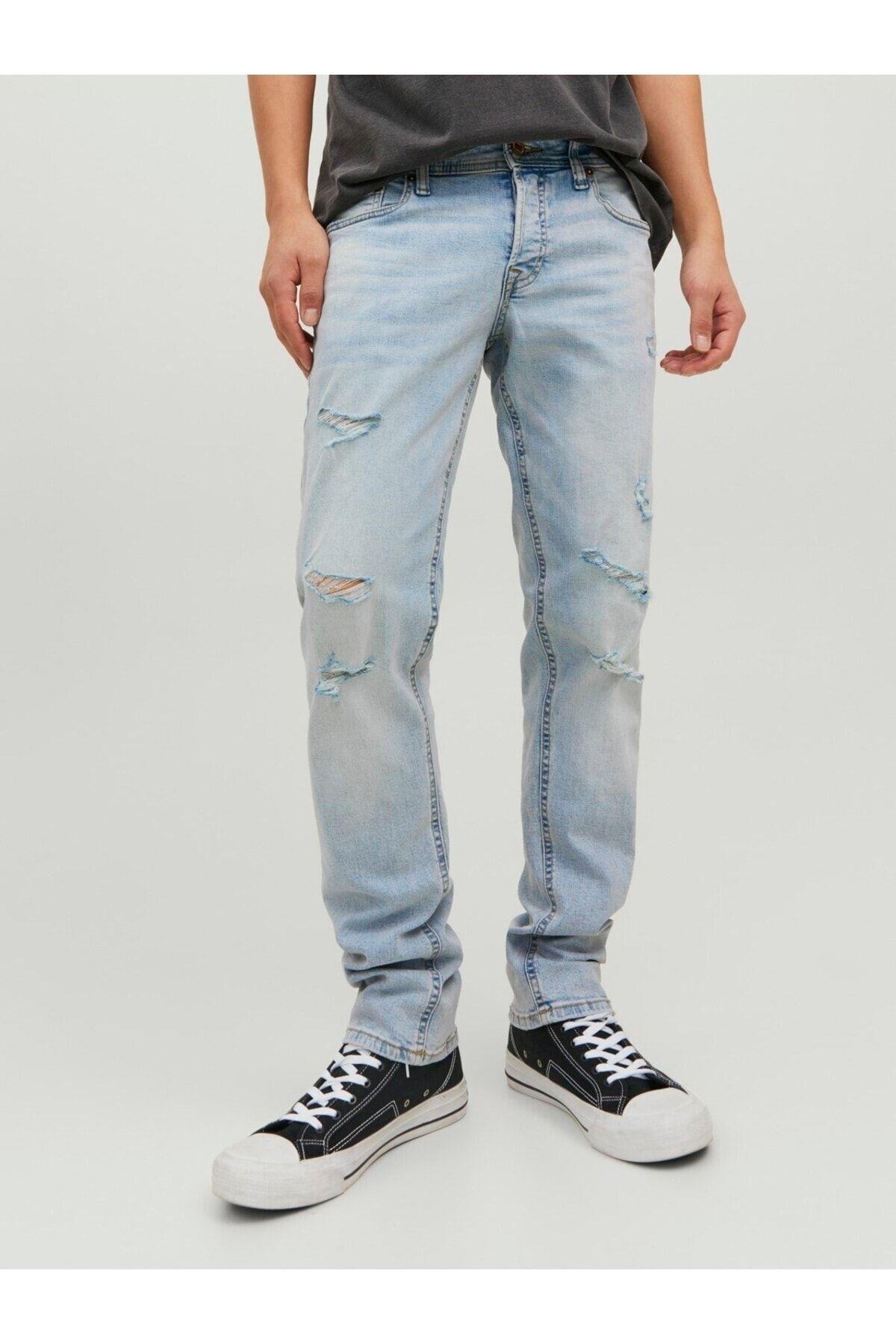 Jack & Jones Erkek Glenn Dar Kesim Yırtık Kot Pantolon - 12223504 - Jack & Jones - 12223504