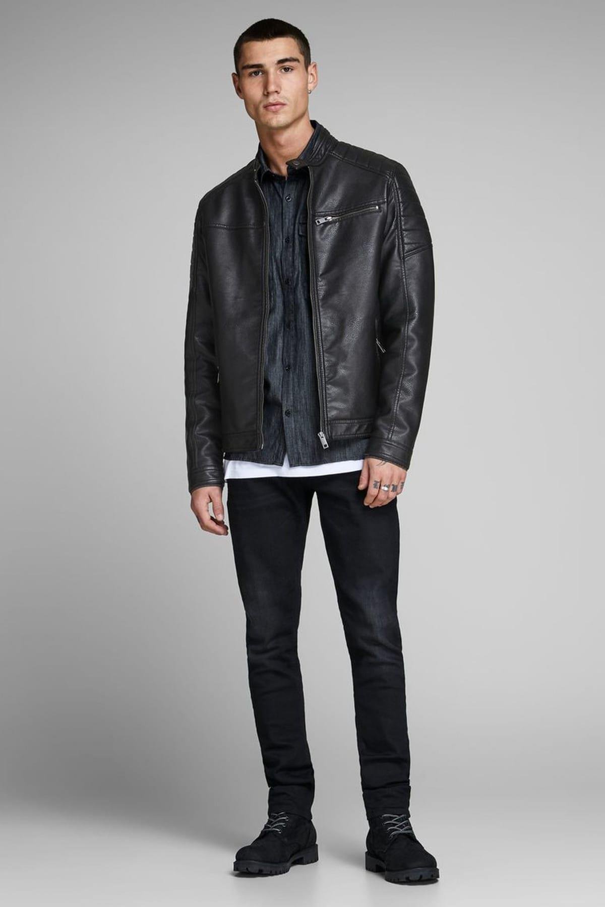 Jack & Jones Erkek Günlük Deri Ceket Jcorocky 12147218 - Jack & Jones - 12147218