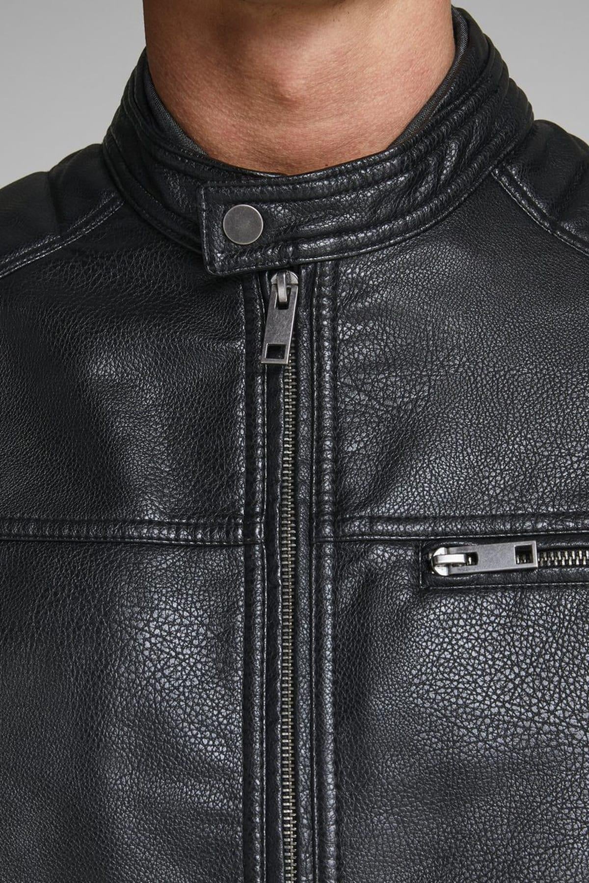 Jack & Jones Erkek Günlük Deri Ceket Jcorocky 12147218 - Jack & Jones - 12147218