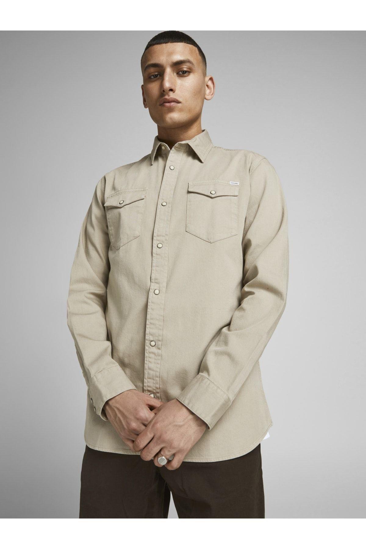 Jack & Jones Erkek Jean Gömlek 12138115 - Jack & Jones - 12138115-Crockery