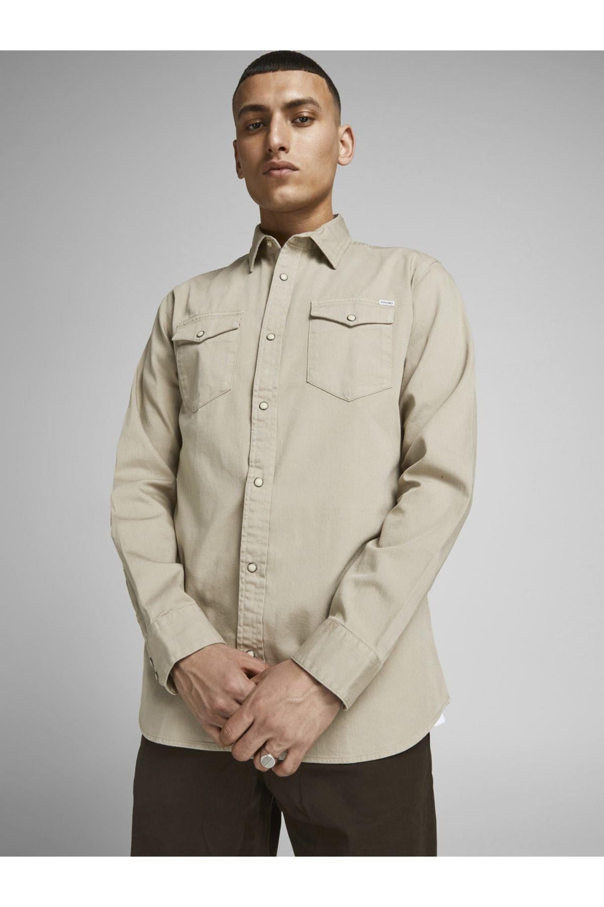 Jack & Jones Erkek Jean Gömlek 12138115 - Jack & Jones - 12138115-Crockery
