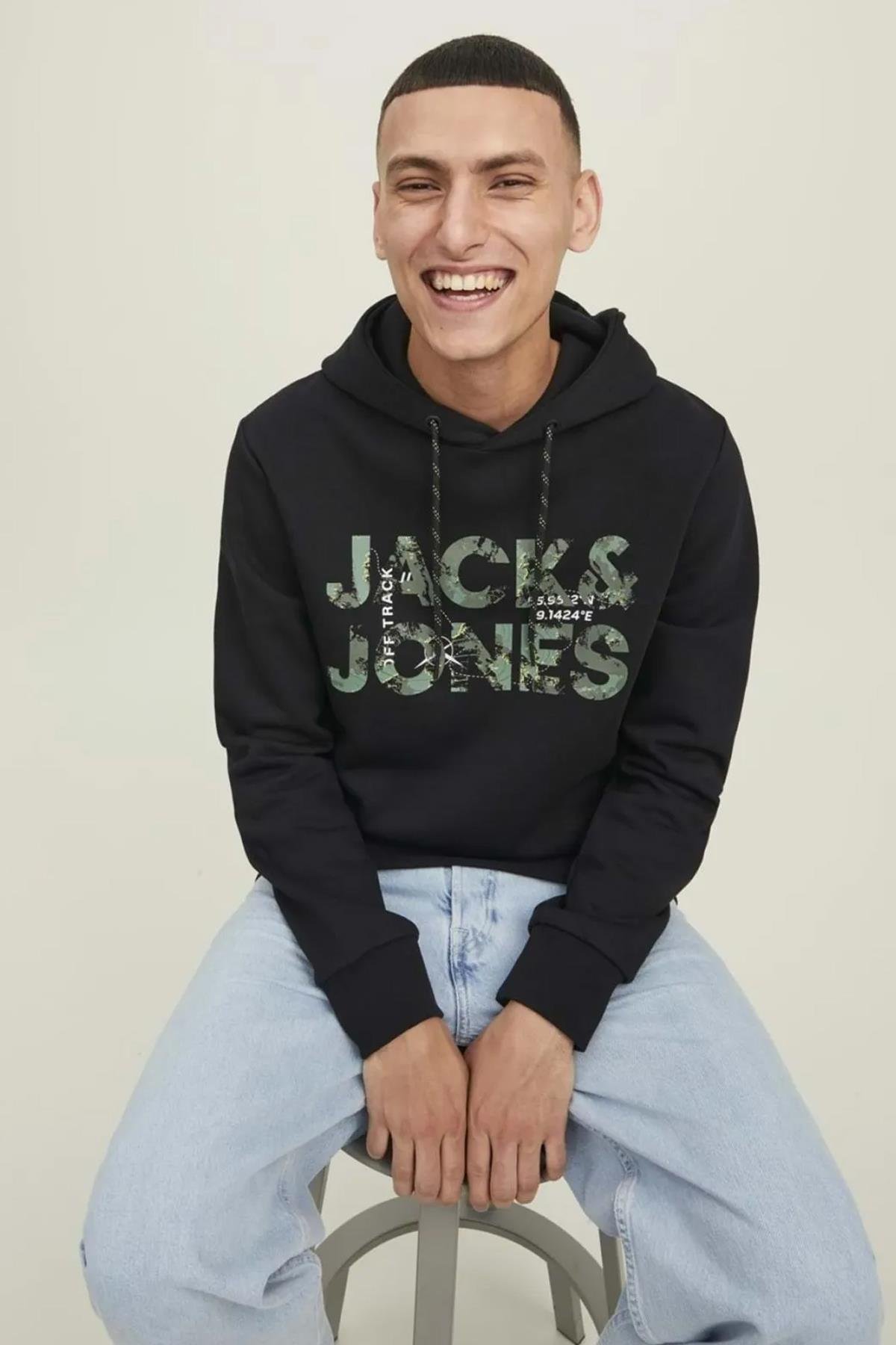 Jack & Jones Erkek Kapüşonlu Baskili Sweatshirt - 12216242  - Jack & Jones - 12216242