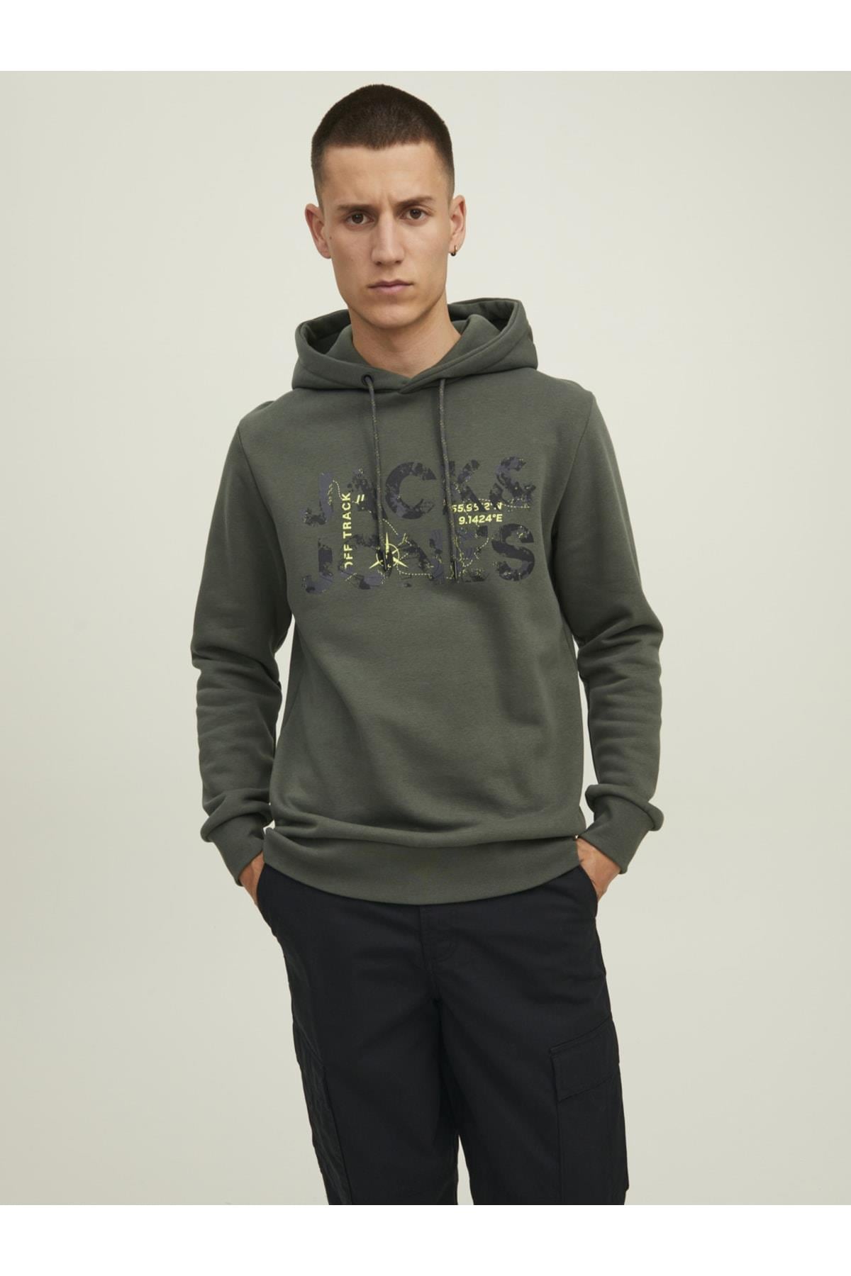 Jack & Jones Erkek Kapüşonlu Baskili Sweatshirt - 12216242  - Jack & Jones - 12216242
