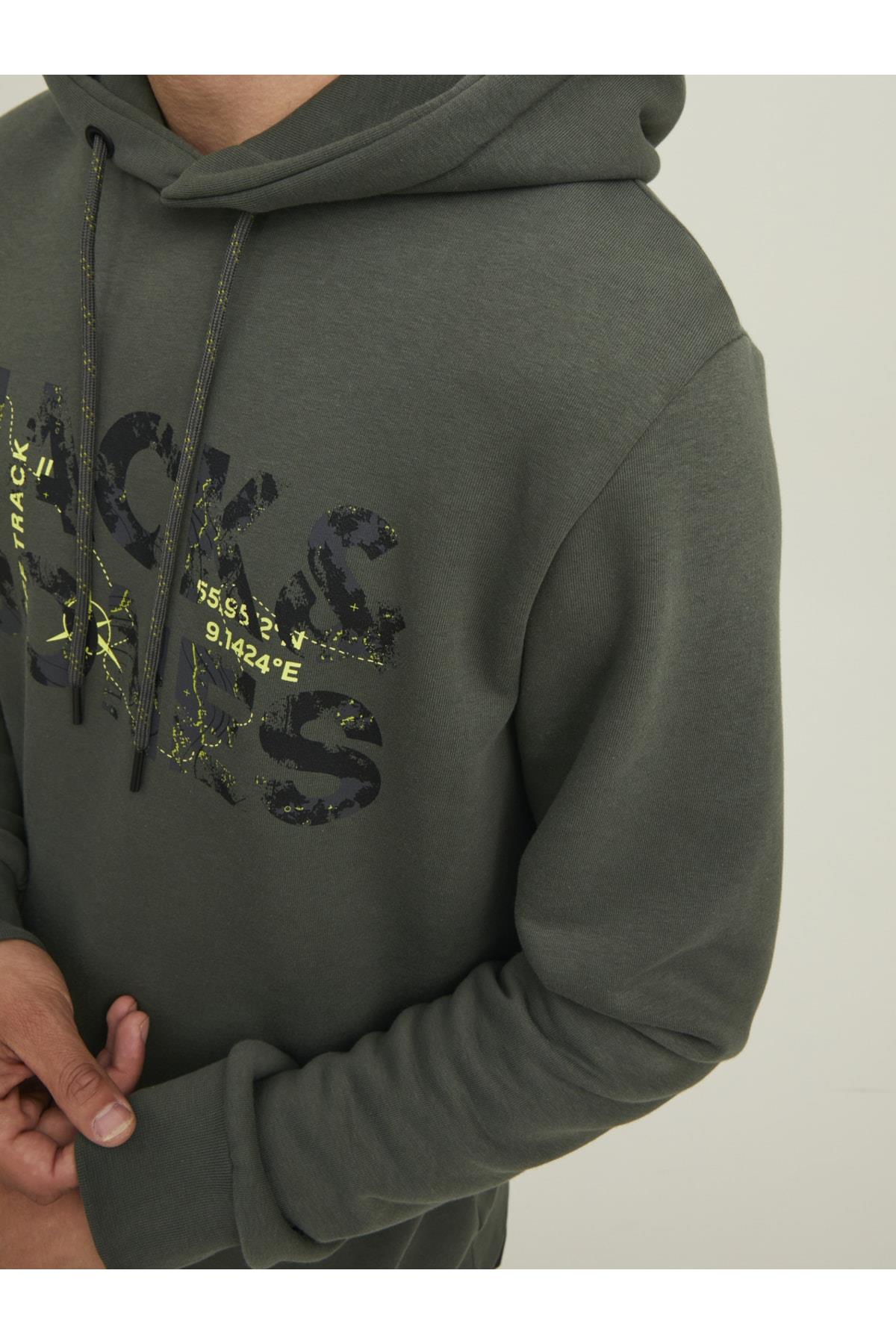 Jack & Jones Erkek Kapüşonlu Baskili Sweatshirt - 12216242  - Jack & Jones - 12216242