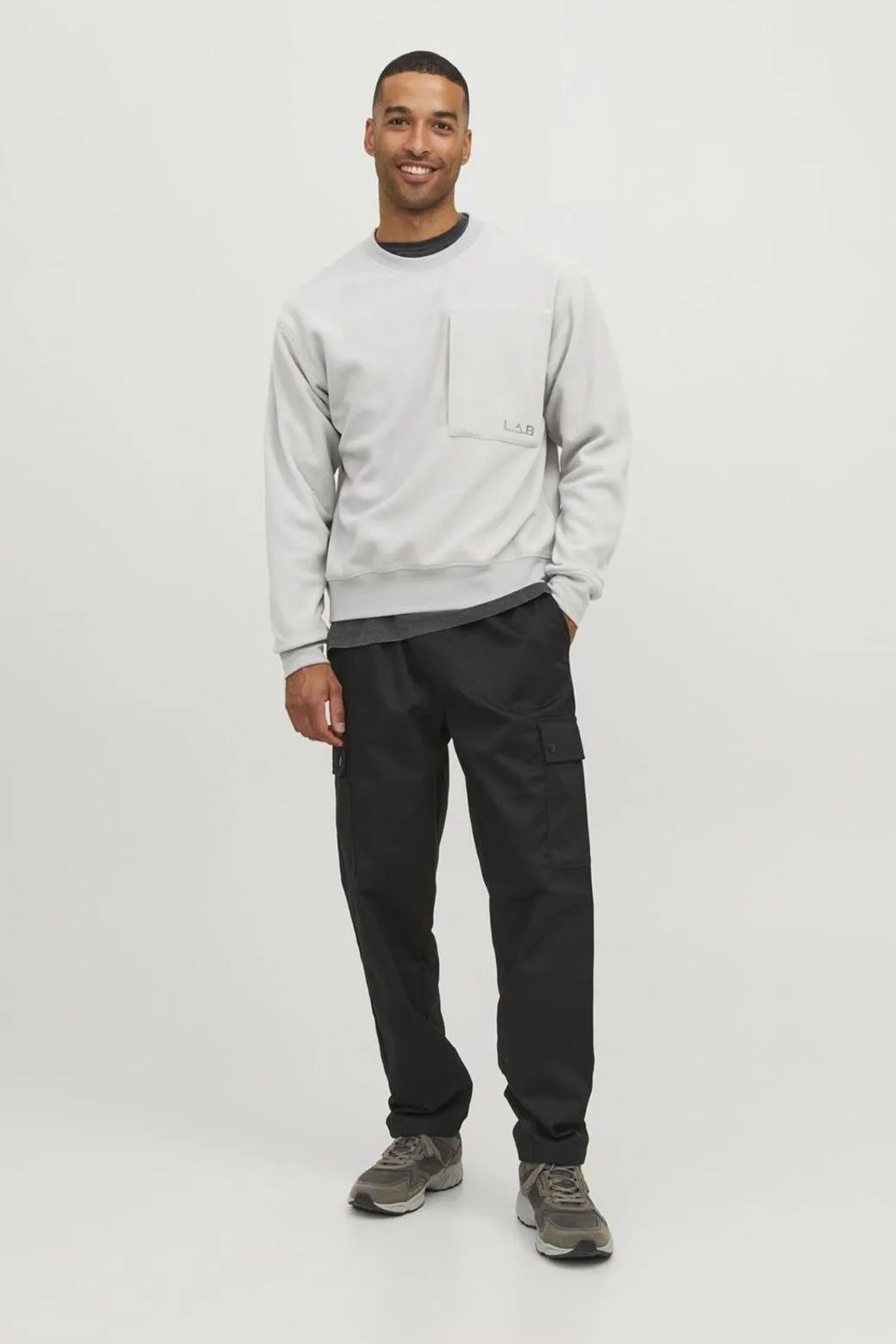 Jack & Jones Erkek L.A.B Bisiklet Yaka Polar Sweatshirt - 12241523 - Jack & Jones - 12241523