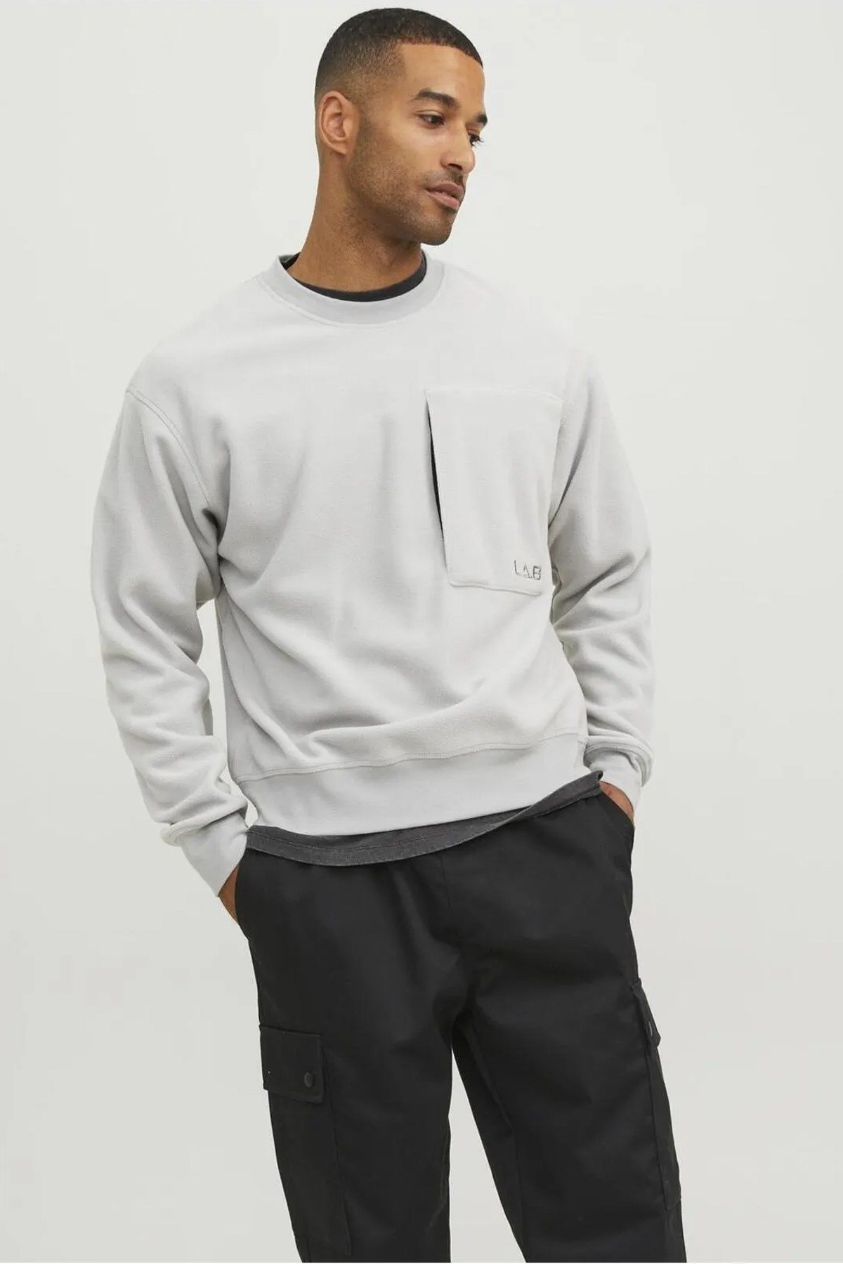 Jack & Jones Erkek L.A.B Bisiklet Yaka Polar Sweatshirt - 12241523 - Jack & Jones - 12241523