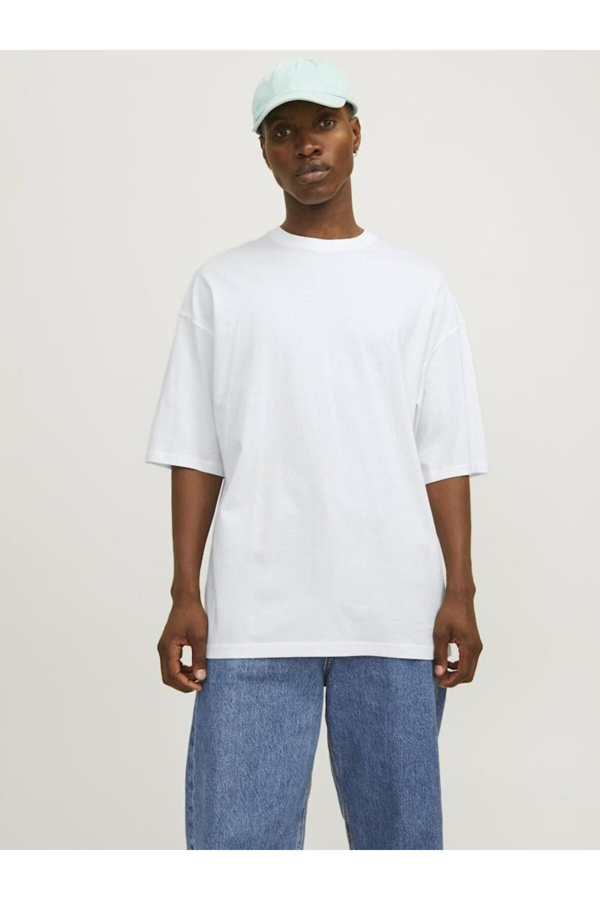 Jack Jones Erkek Oversize Beyaz Tişört - 12259975 - Jack & Jones - 12259975-B