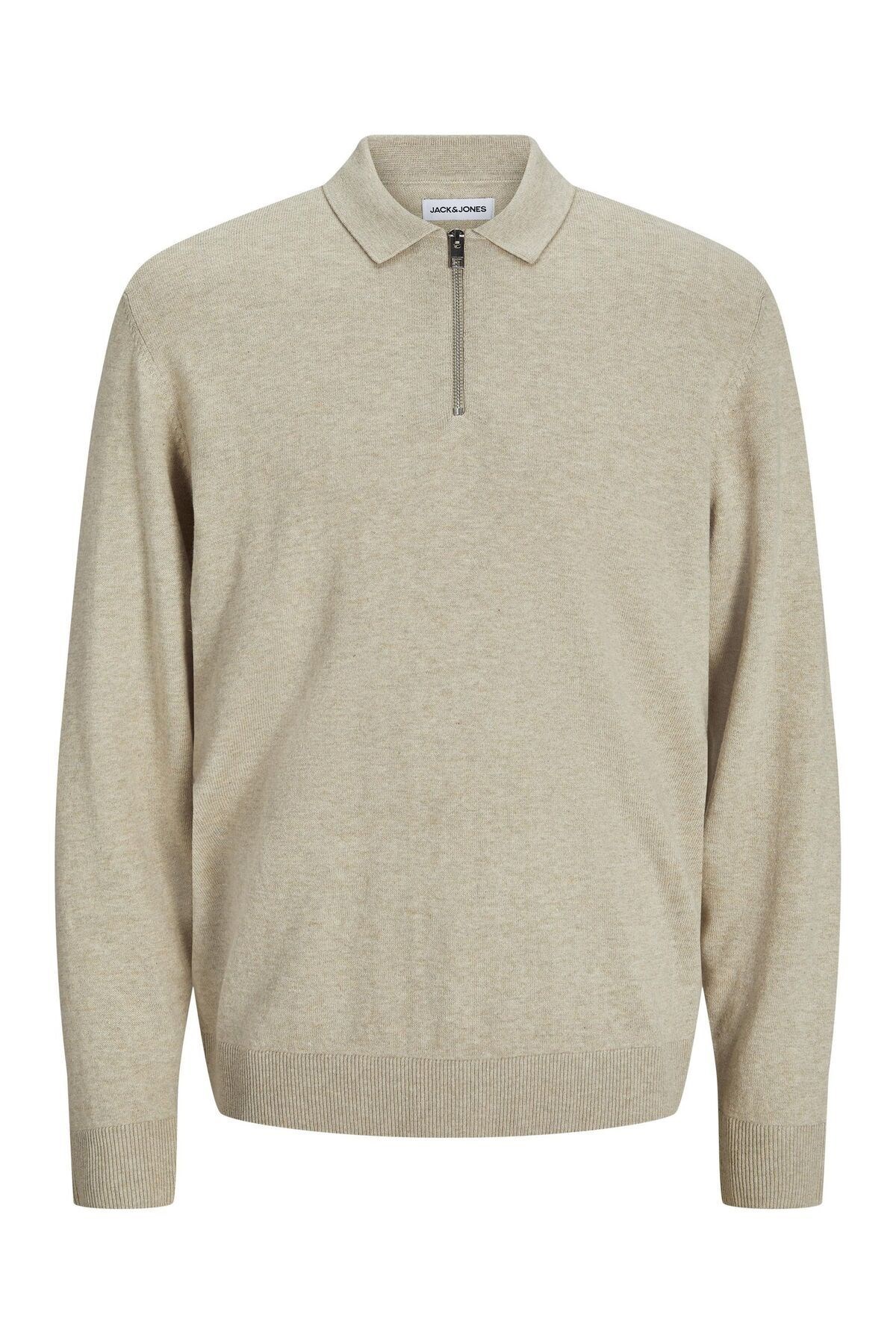 Jack & Jones Erkek Polo Gömlek Einfarbig Bej Sweatshirt - 12268210 - Jack & Jones - 12268210-3