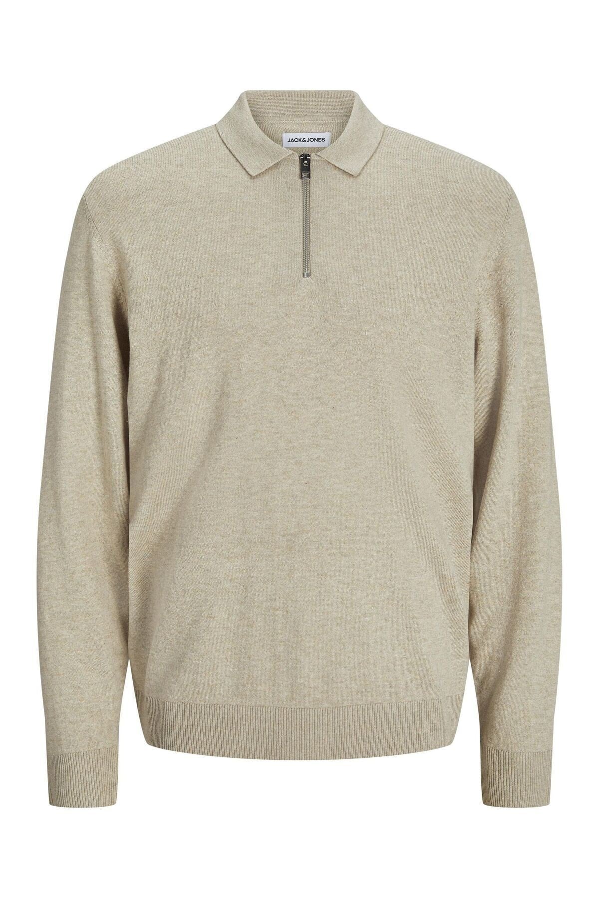 Jack & Jones Erkek Polo Gömlek Einfarbig Bej Sweatshirt - 12268210 - Jack & Jones - 12268210-3
