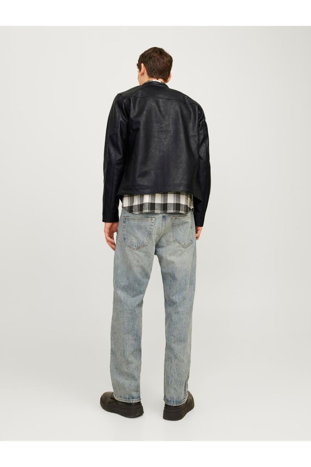 Jack & Jones Erkek Siyah Motorcu Deri Ceket - 12261195 - Jack & Jones - 12261195