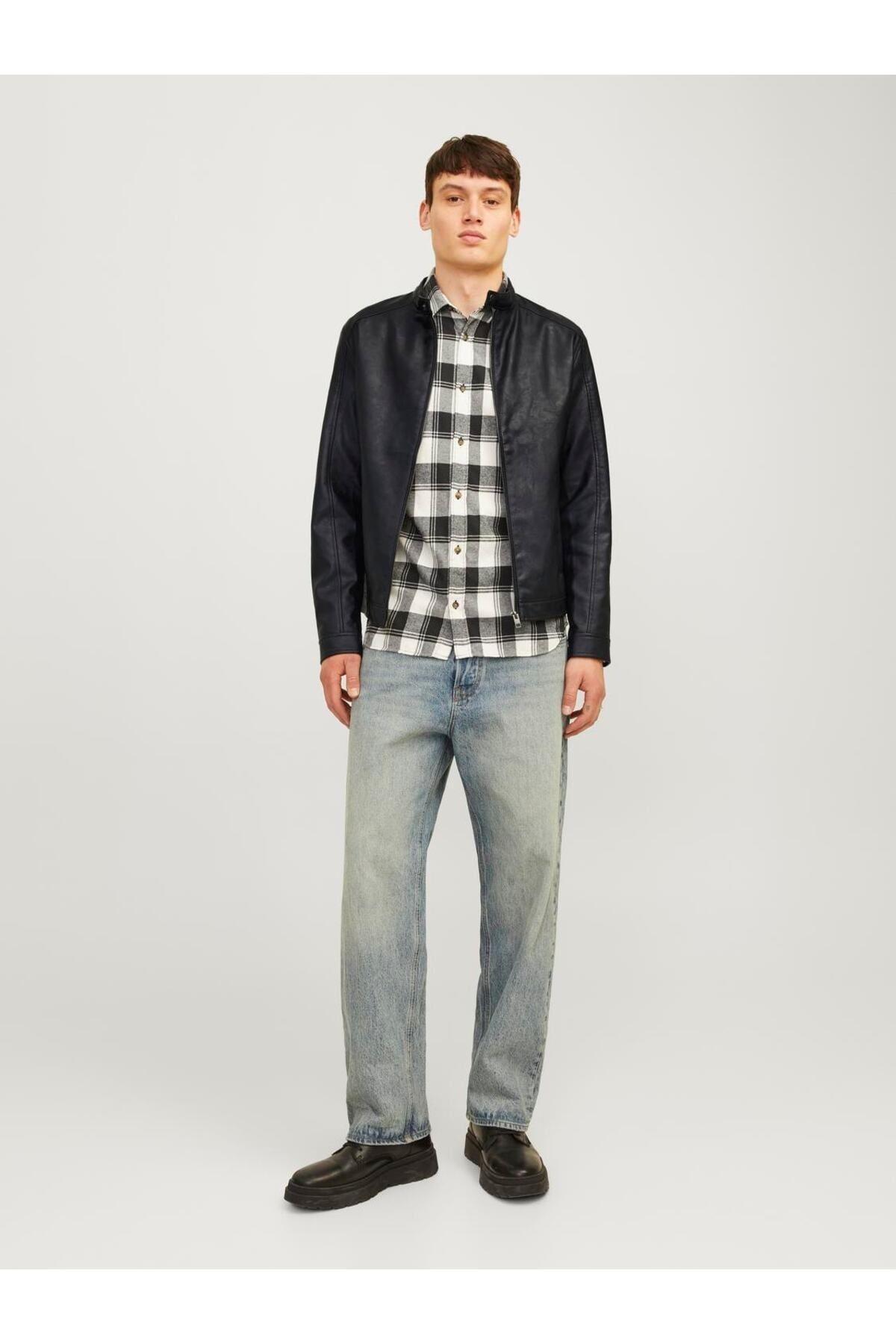 Jack & Jones Erkek Siyah Motorcu Deri Ceket - 12261195 - Jack & Jones - 12261195