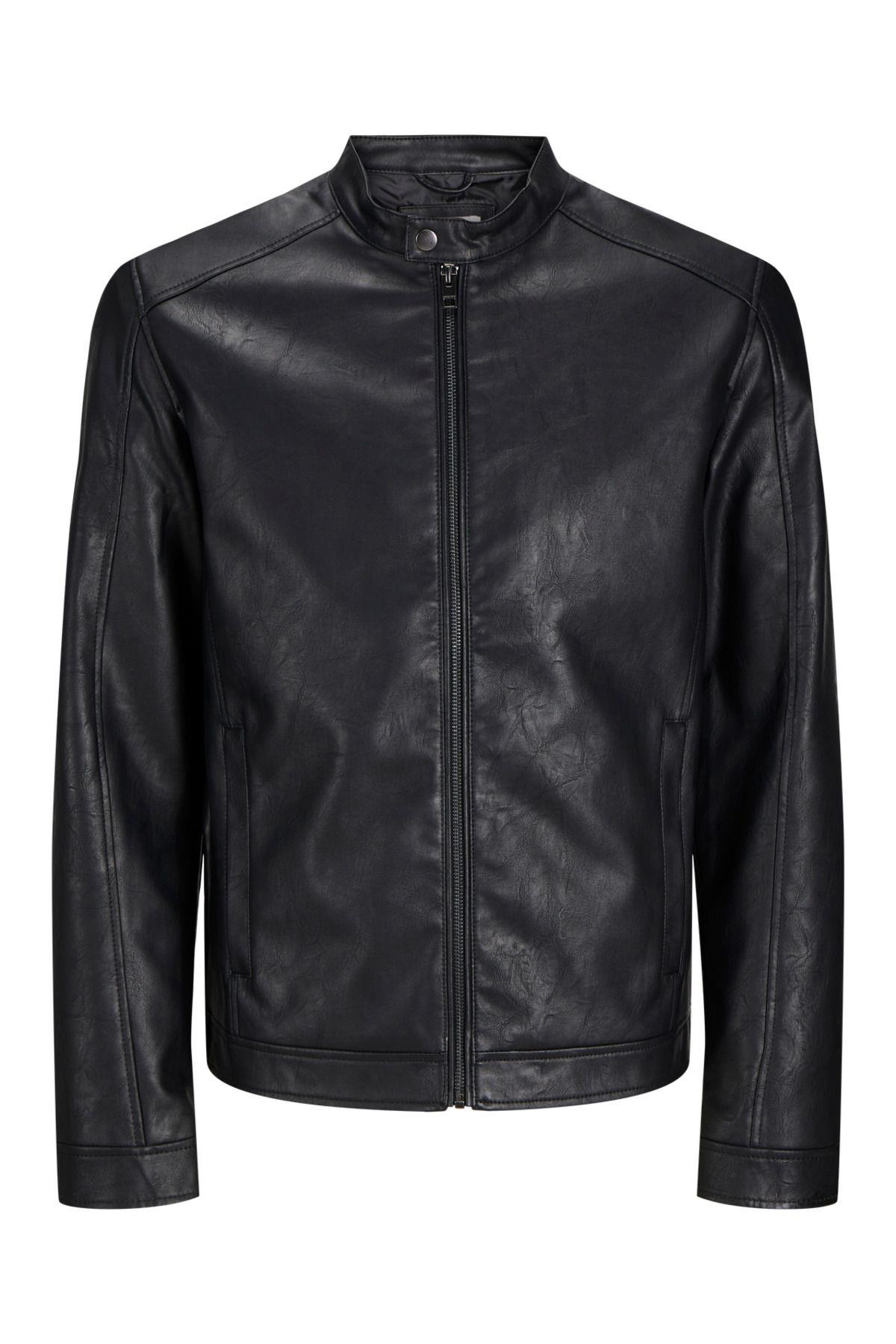 Jack & Jones Erkek Siyah Motorcu Deri Ceket - 12261195 - Jack & Jones - 12261195