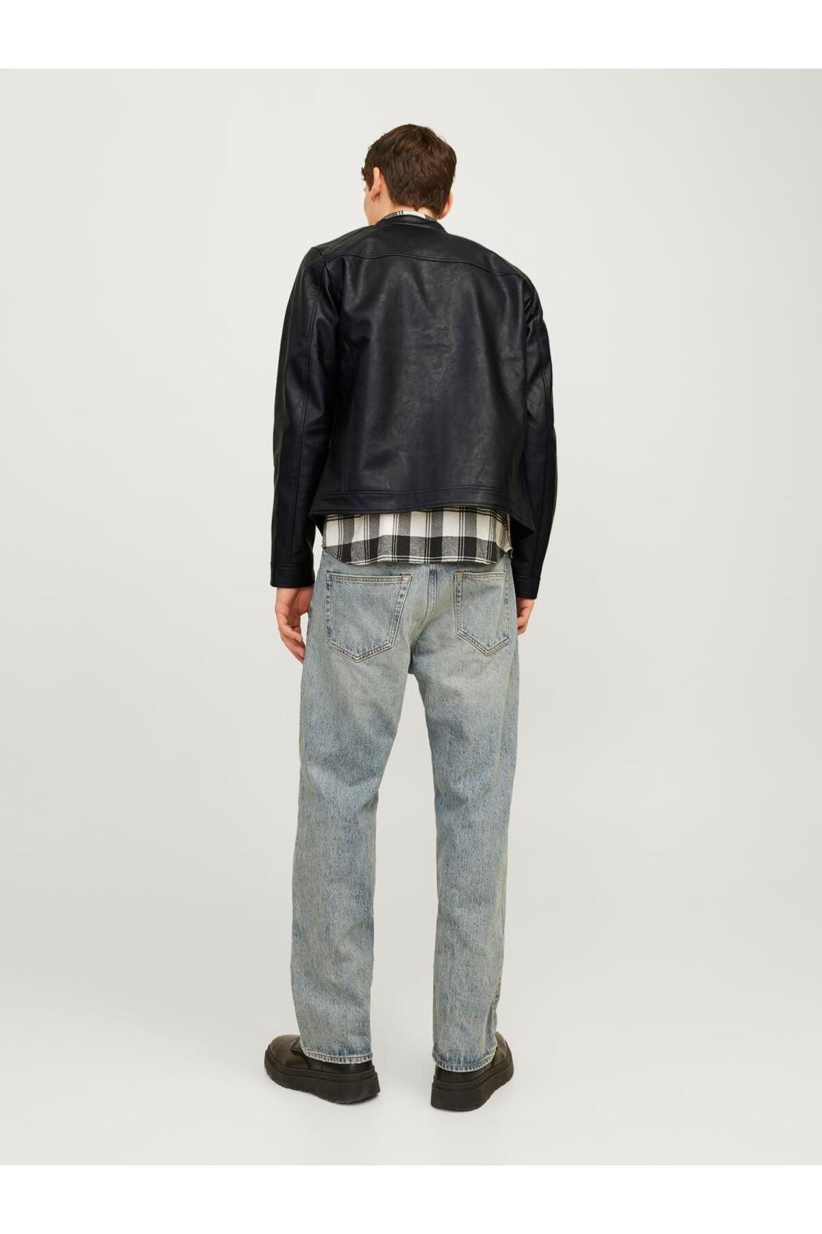 Jack & Jones Erkek Siyah Motorcu Deri Ceket - 12261195 - Jack & Jones - 12261195