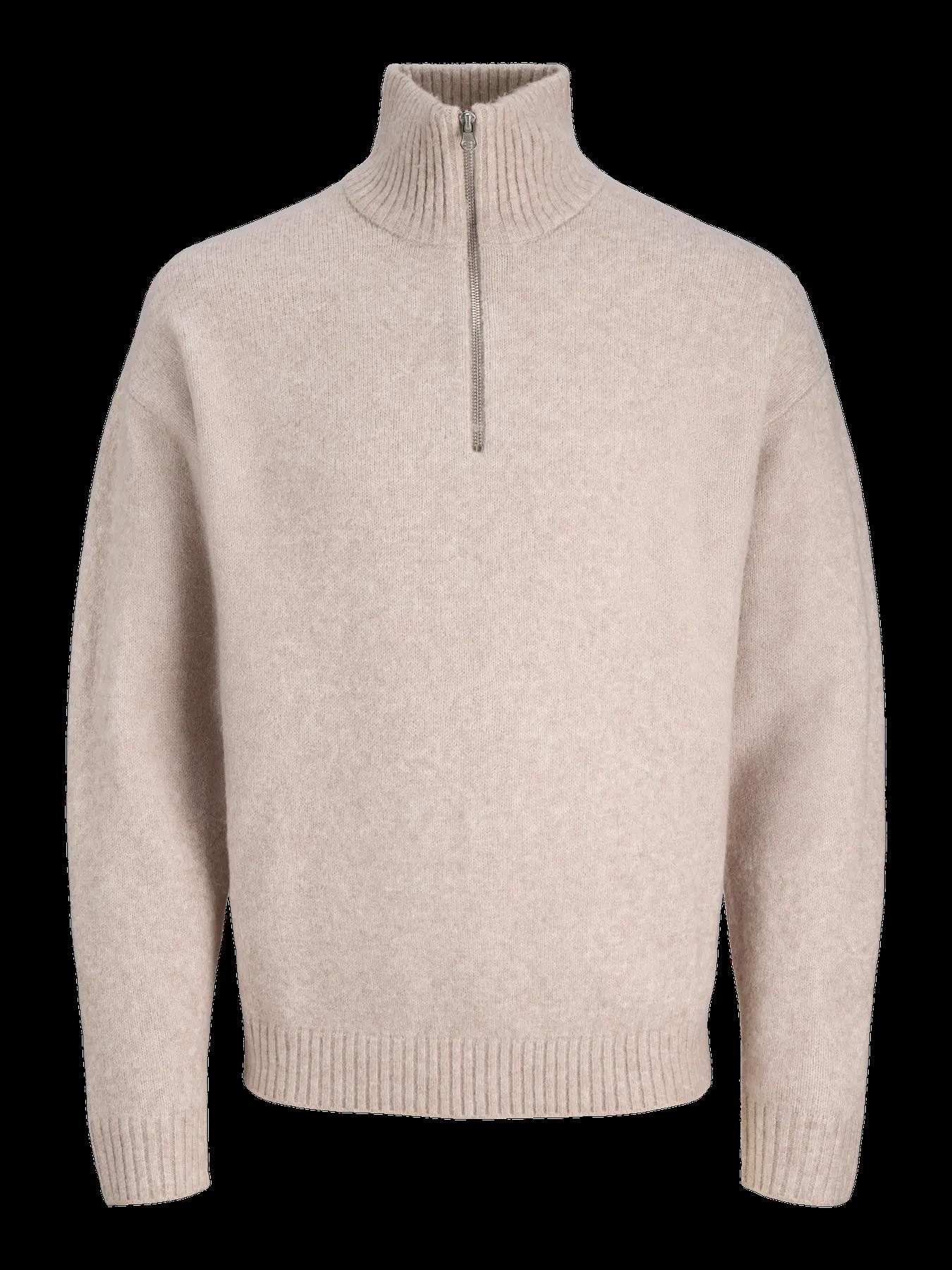 Jack & Jones Erkek Yarım Fermuarlı Dik Yaka Bej Örme Kazak - 12278937 - Jack & Jones - 12278937