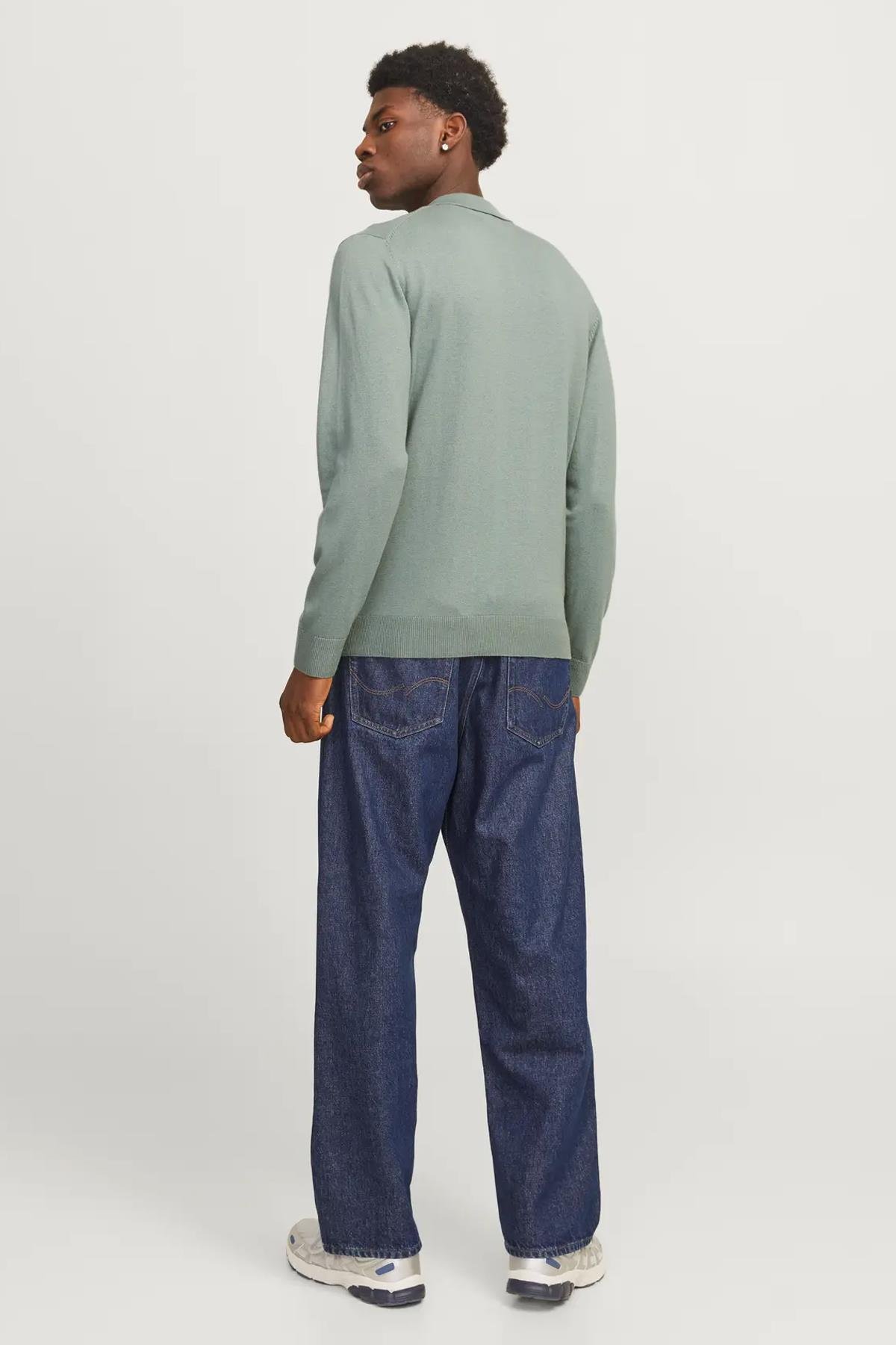 Jack & Jones Erkek Yarım Fermuarlı Polo Yaka Yeşil Kazak - 12268210 - Jack & Jones - 12268210-1