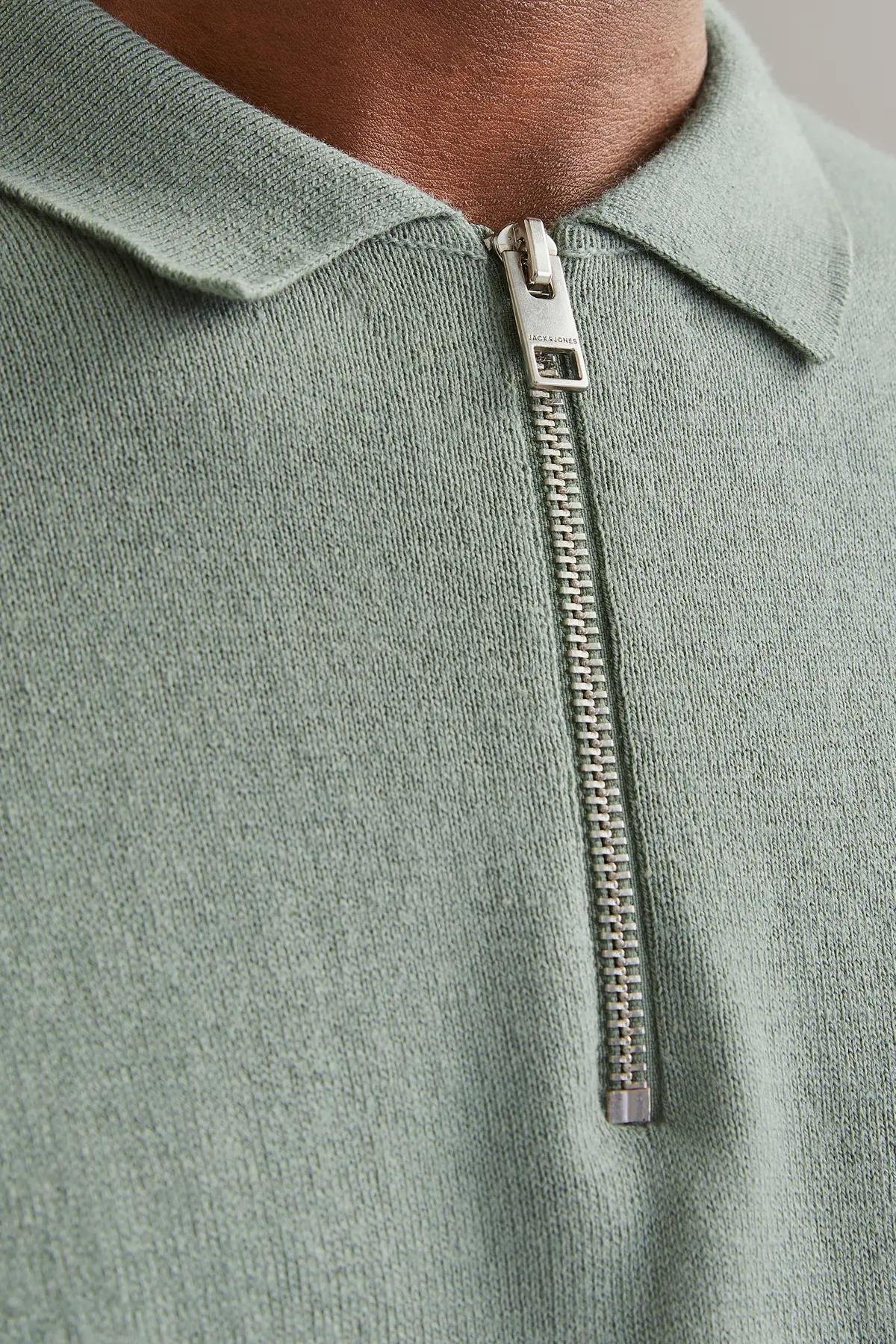 Jack & Jones Erkek Yarım Fermuarlı Polo Yaka Yeşil Kazak - 12268210 - Jack & Jones - 12268210-1