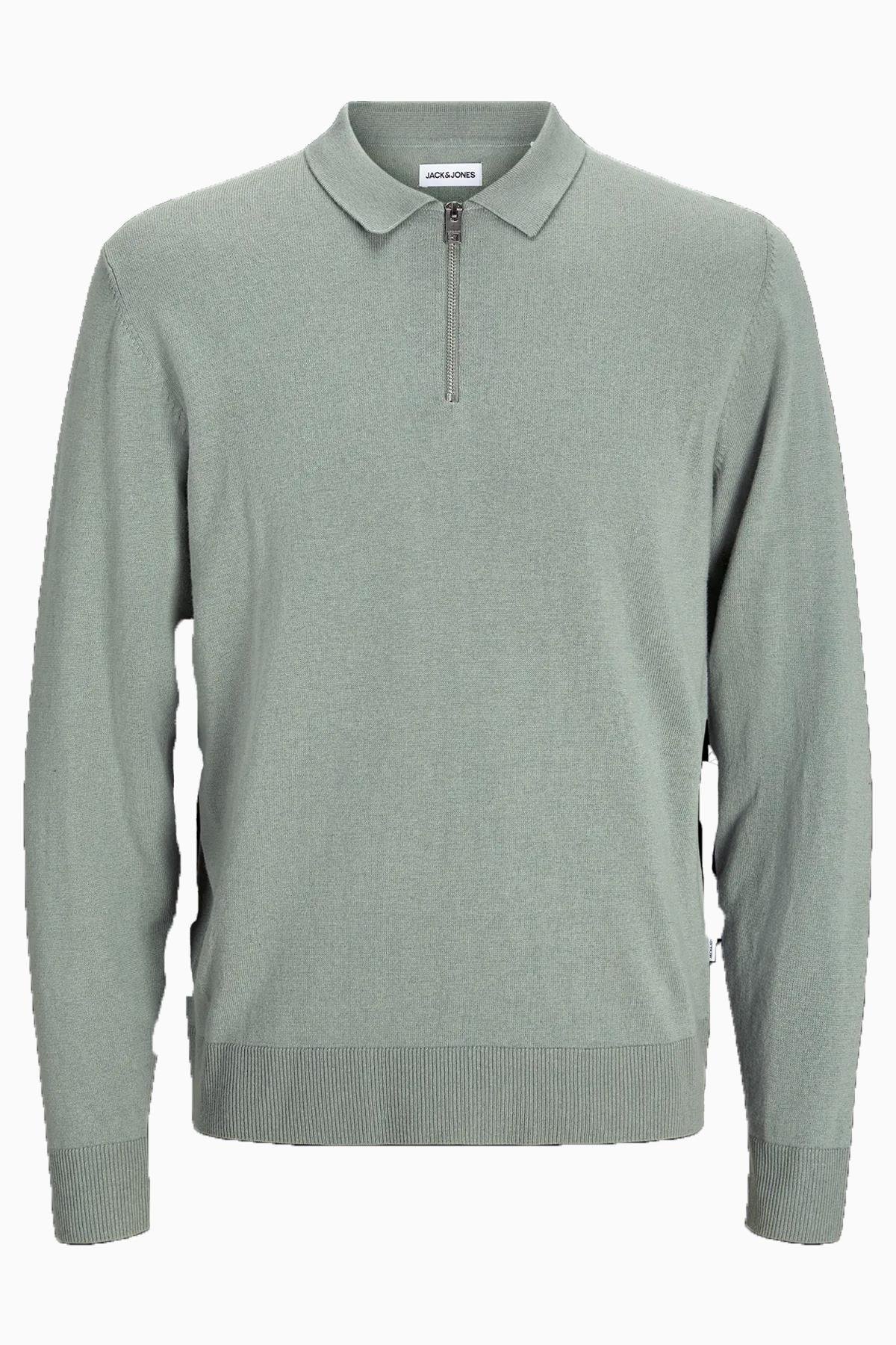 Jack & Jones Erkek Yarım Fermuarlı Polo Yaka Yeşil Kazak - 12268210 - Jack & Jones - 12268210-1
