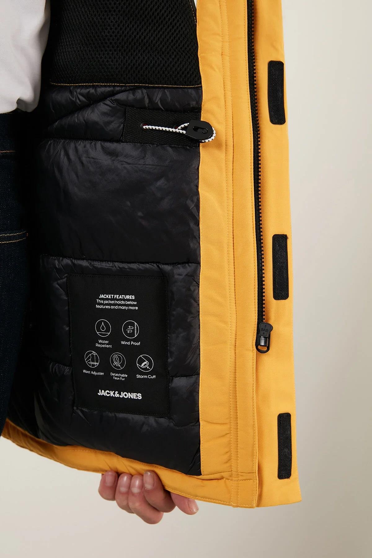 Jack & Jones Exped Parka Fonksiyonel Su Geçirmez Erkek Sarı Parka Mont 12215576-22 - Jack & Jones - 12215576