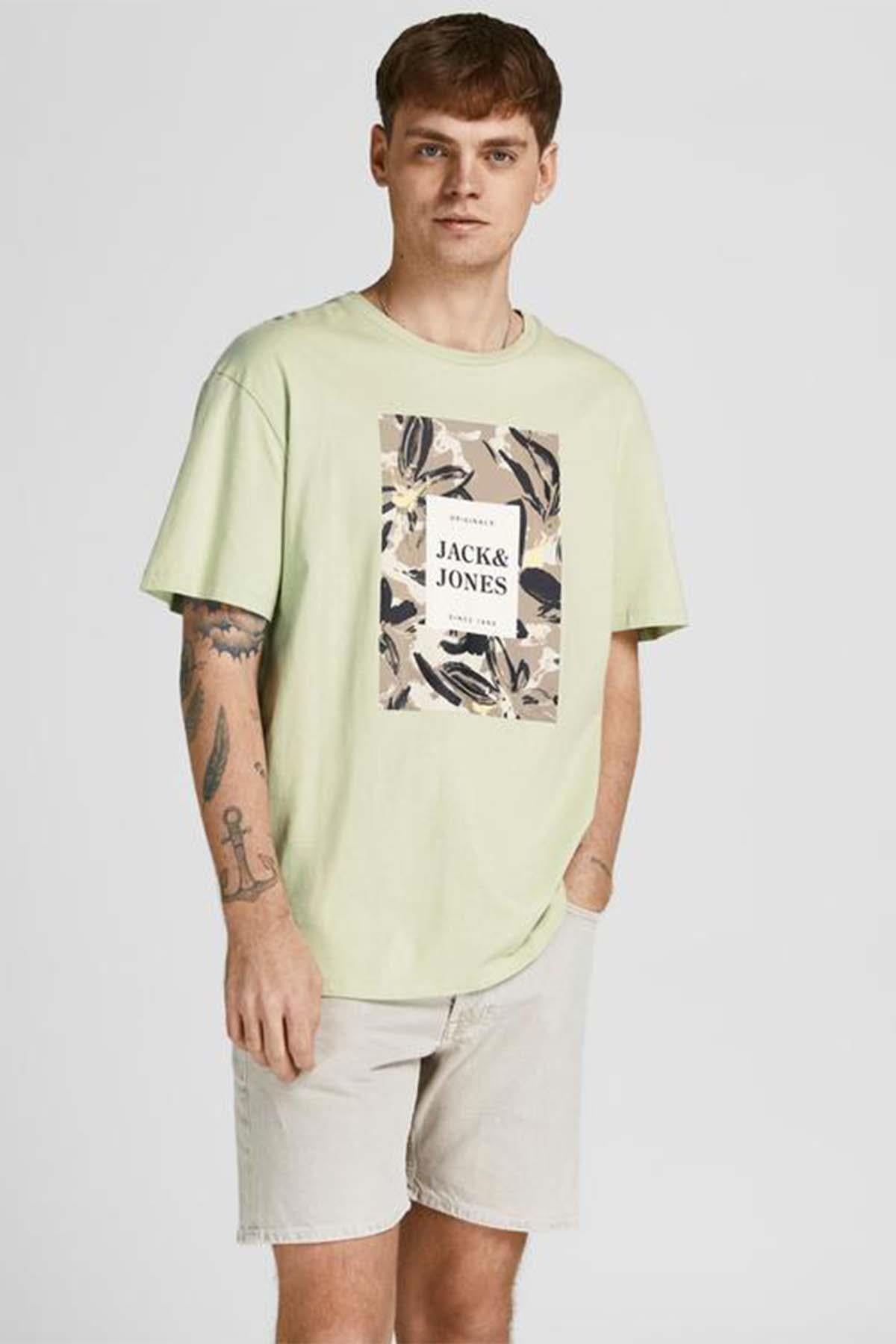 Jack & Jones Flower Branding Erkek Baskılı Tişört 12205874 - Jack & Jones - 12205874-Swamp