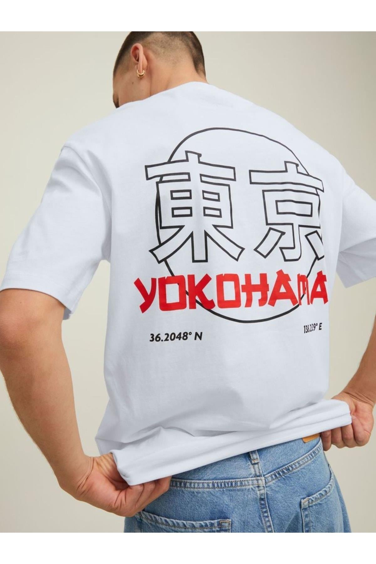 Jack & Jones Japan Erkek Tişört-beyaz-12210323 - Jack & Jones - 12210323 beyaz