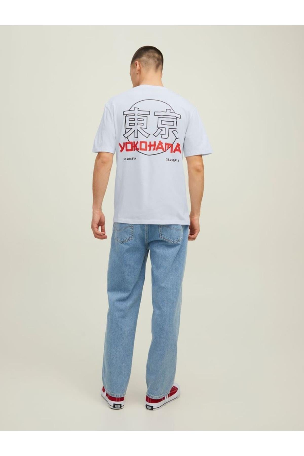 Jack & Jones Japan Erkek Tişört-beyaz-12210323 - Jack & Jones - 12210323 beyaz