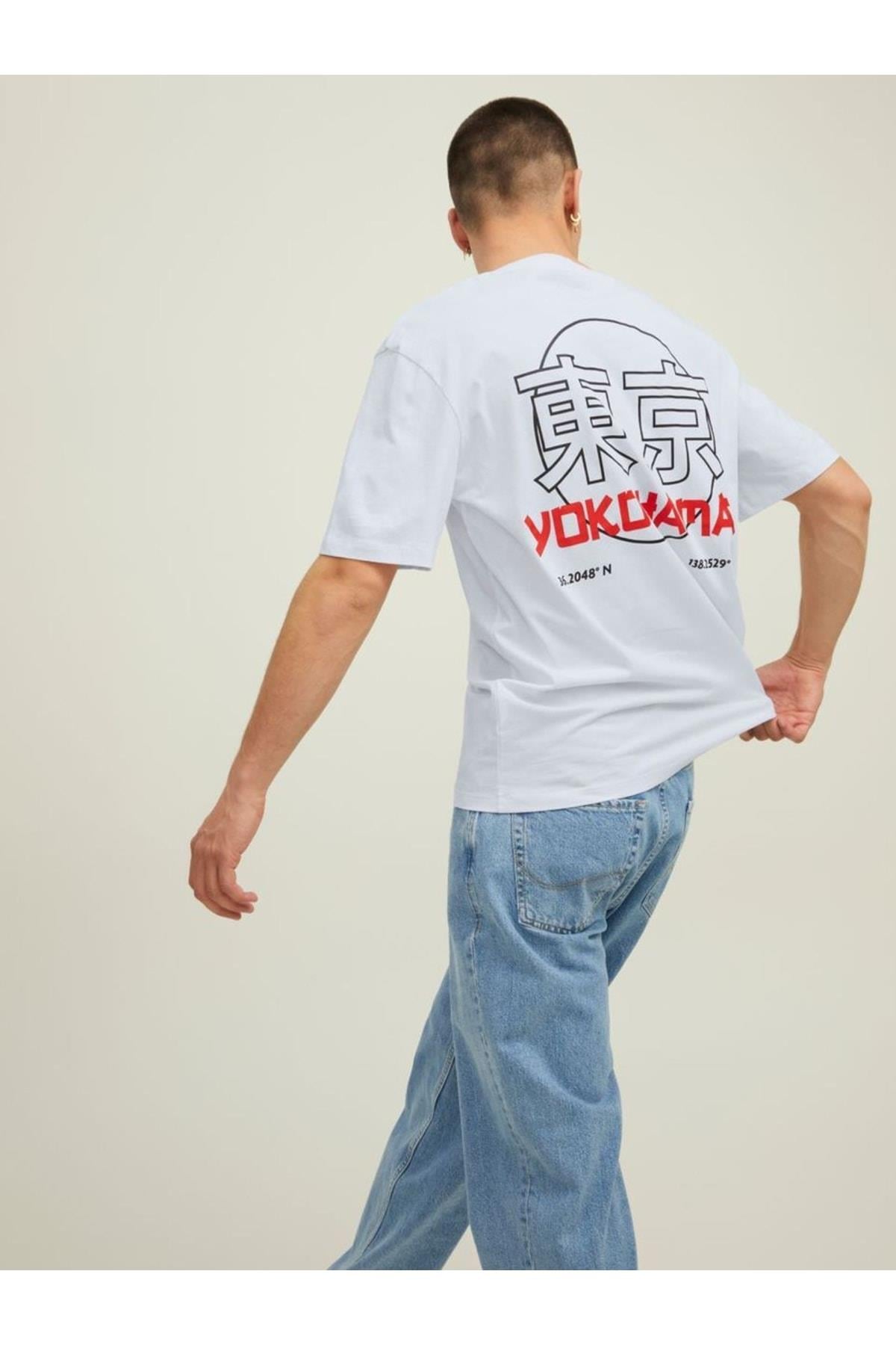 Jack & Jones Japan Erkek Tişört-beyaz-12210323 - Jack & Jones - 12210323 beyaz