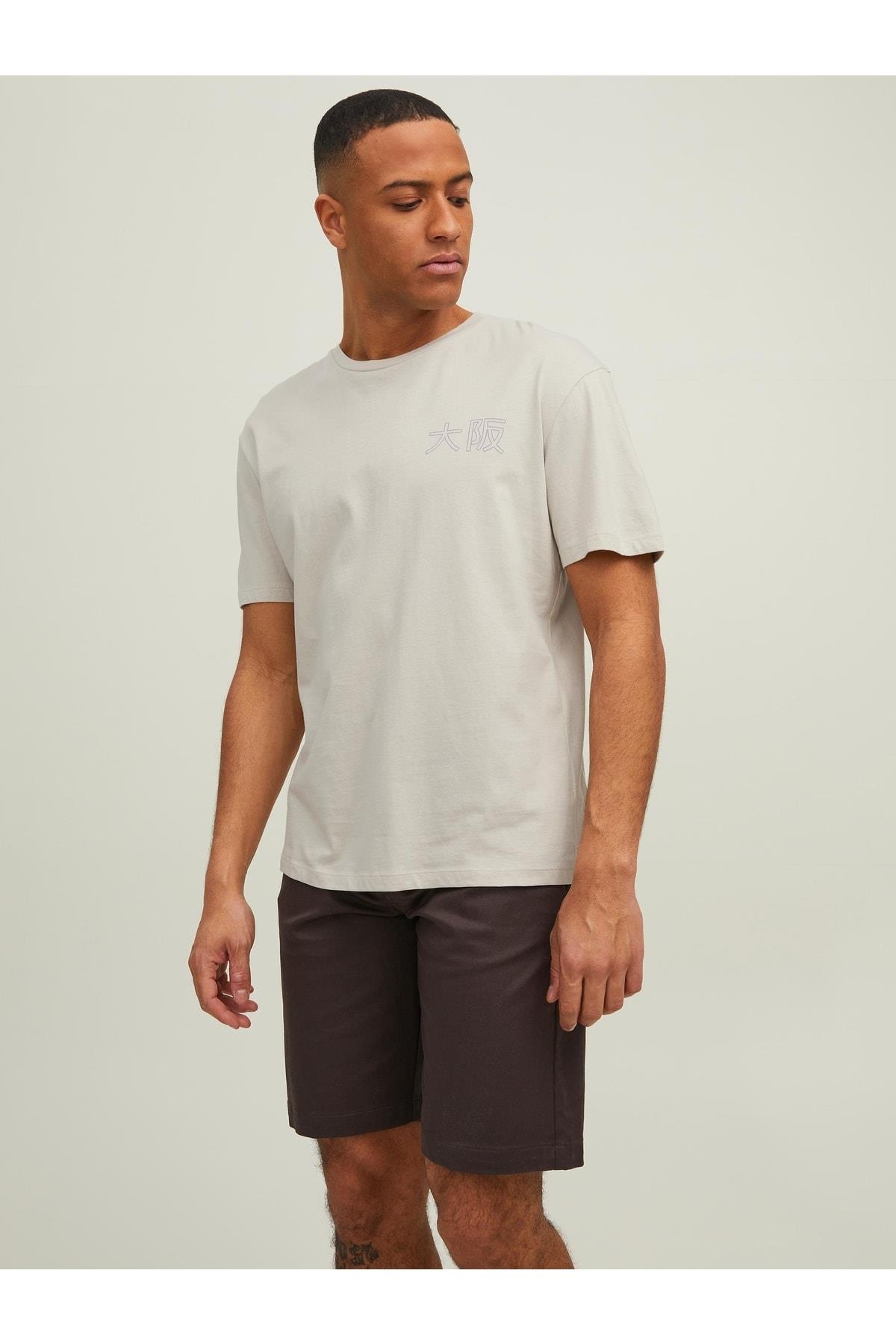 Jack & Jones Japan Tee Ss Crew Neck Erkek Bej Tshirt 12210323-06 - Jack & Jones - 12210323