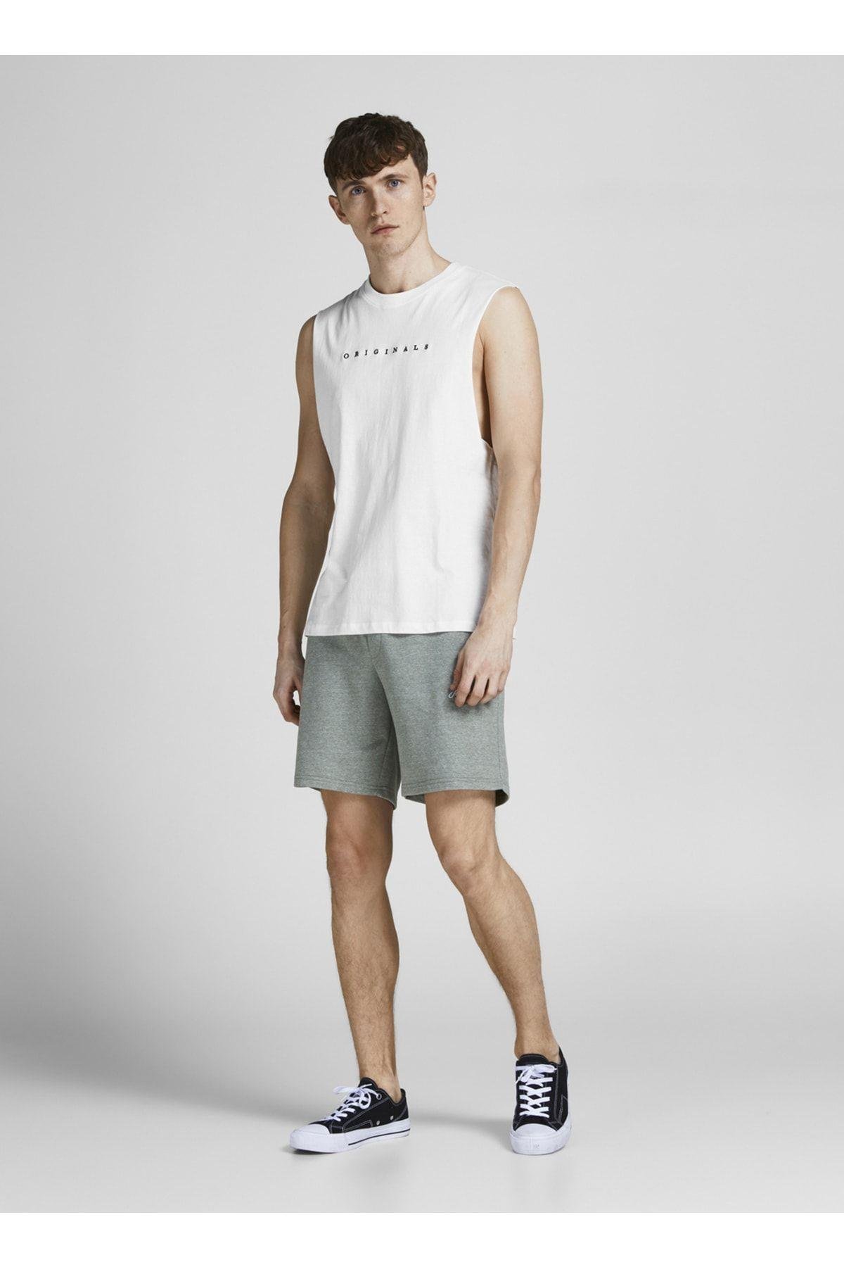 Jack & Jones Kolsuz Beyaz Erkek Pamuklu Kolsuz Spor Atlet T-shirt 12210016 - Jack & Jones - TYC00781821187