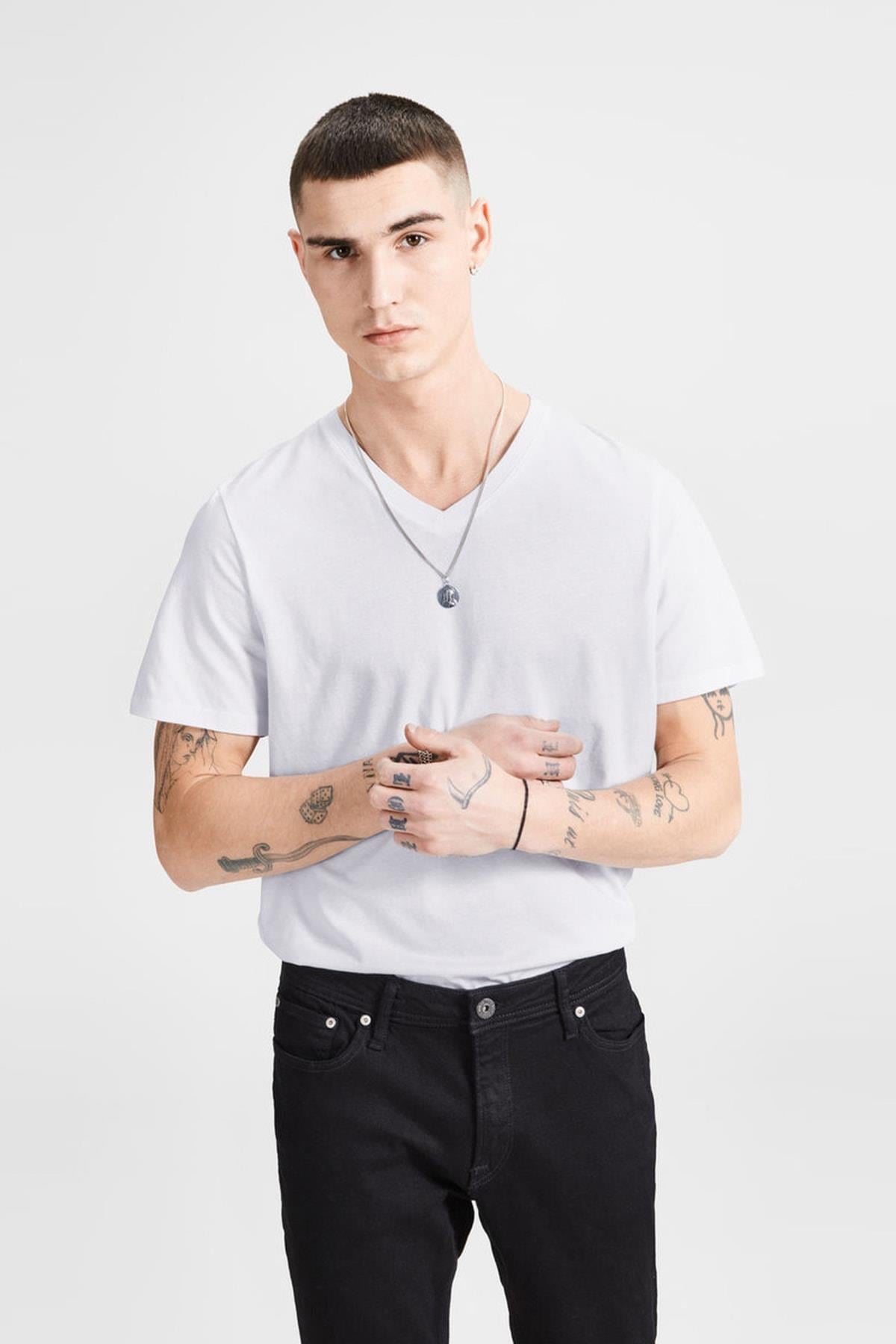 Jack & Jones T-Shirt Jjeplain V Neck 12136713-WHT - Jack & Jones - 12136713