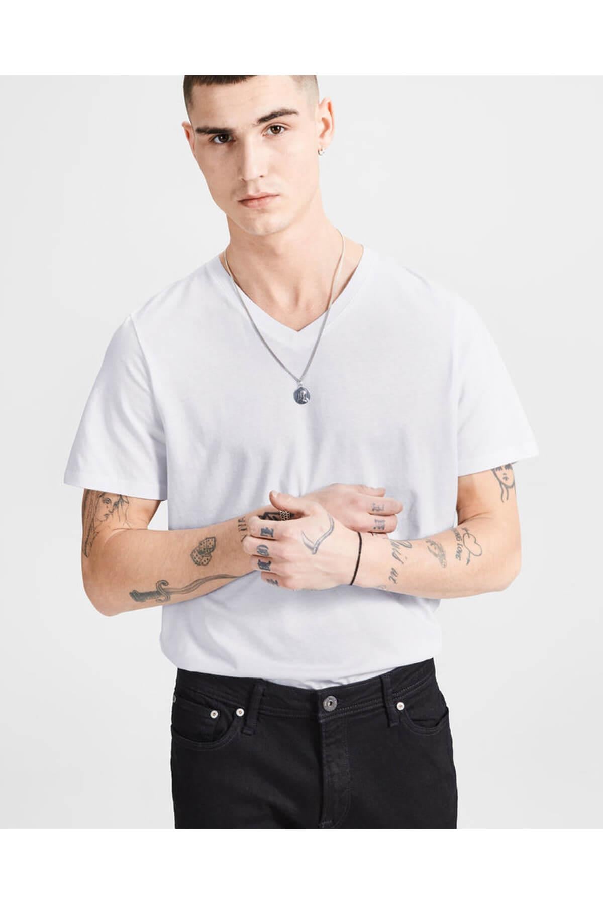 Jack & Jones T-Shirt Jjeplain V Neck 12136713-WHT - Jack & Jones - 12136713