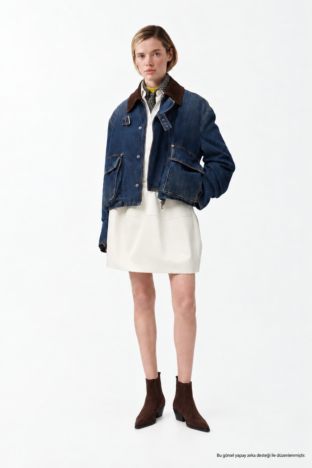 Kadın Denim Trend Jacket Kadife Yaka Standart Rahat Kesim Kot Ceket-00111467 - LaykMayk - 00111467