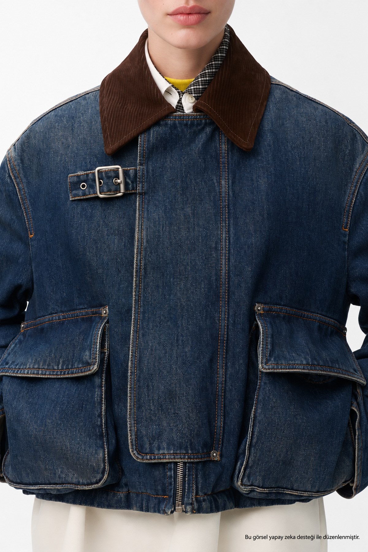 Kadın Denim Trend Jacket Kadife Yaka Standart Rahat Kesim Kot Ceket-00111467 - LaykMayk - 00111467